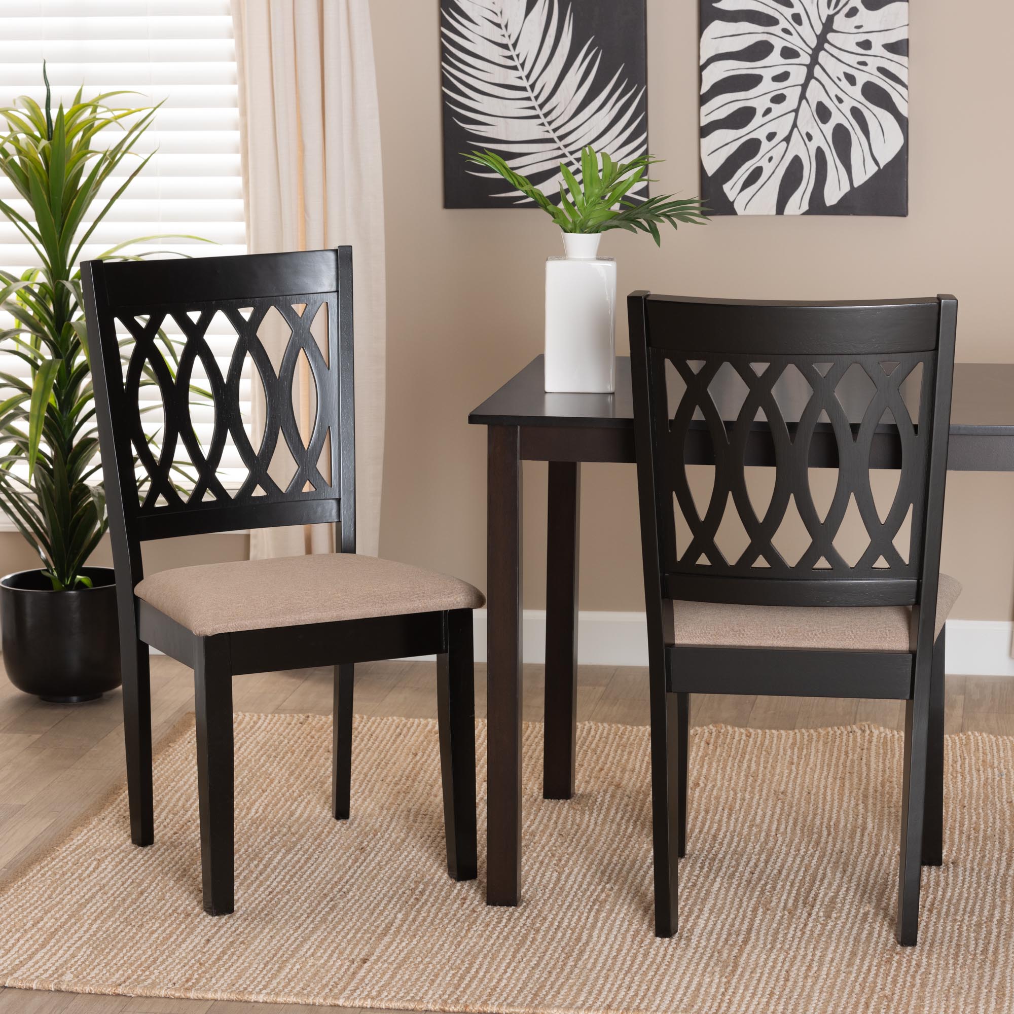 Florencia Modern Beige Fabric and Espresso Brown Finished Wood Dining Chair