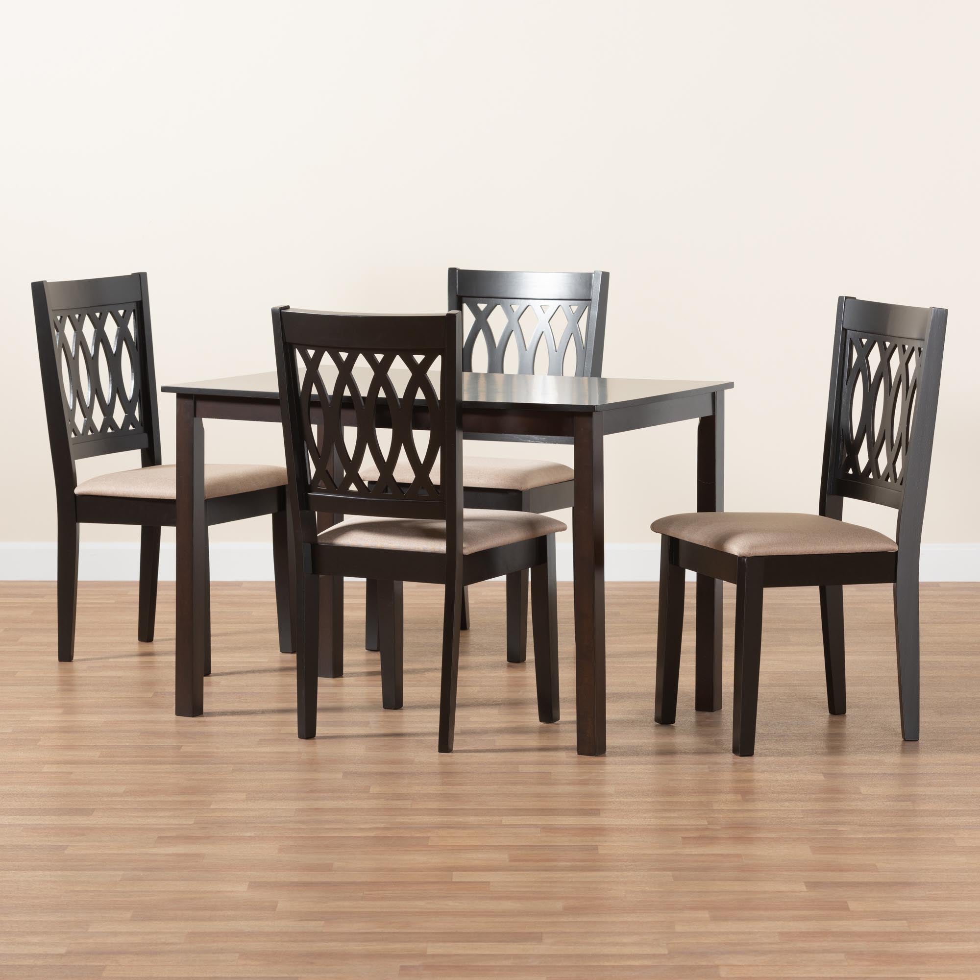 Florencia Modern Beige Fabric and Espresso Brown Finished Wood 5-Piece Dining Set