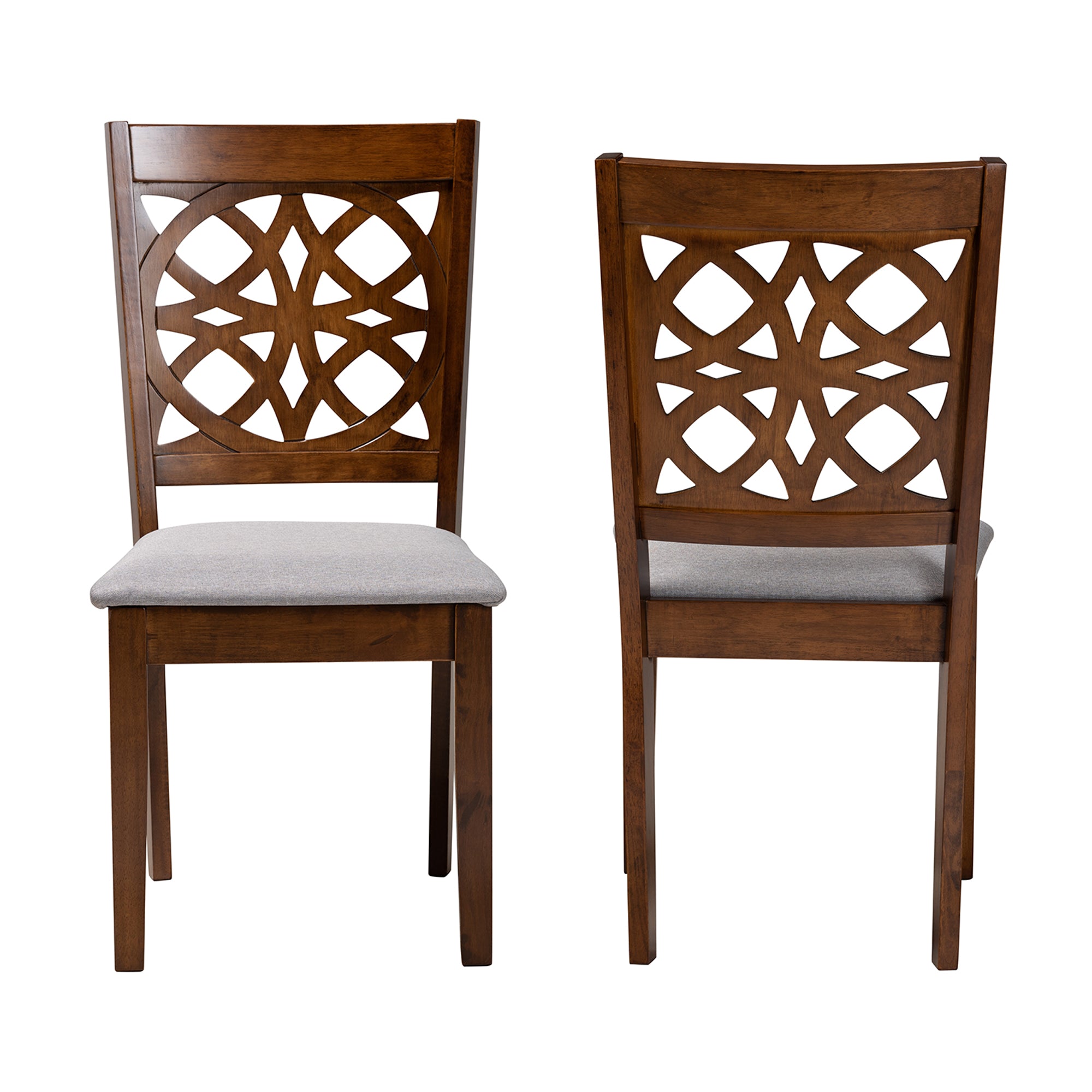 Abigail Modern Grey Fabric and Walnut Brown Finished Wood 2-Piece Dining Chair Set