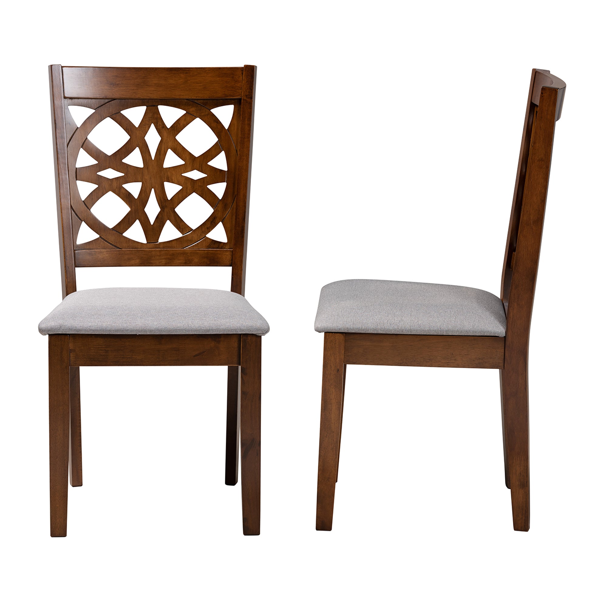 Abigail Modern Grey Fabric and Walnut Brown Finished Wood 2-Piece Dining Chair Set