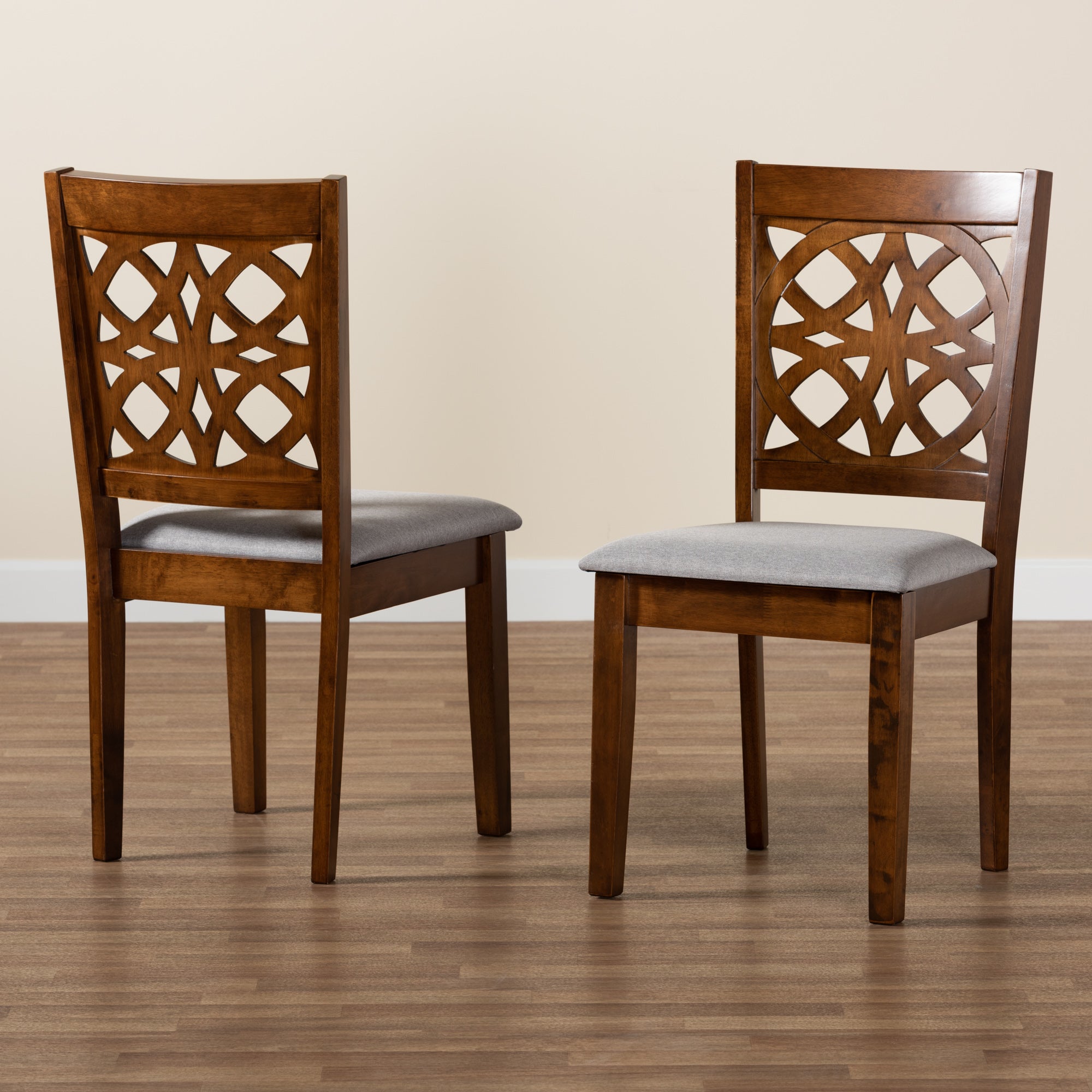 Abigail Modern Grey Fabric and Walnut Brown Finished Wood 2-Piece Dining Chair Set