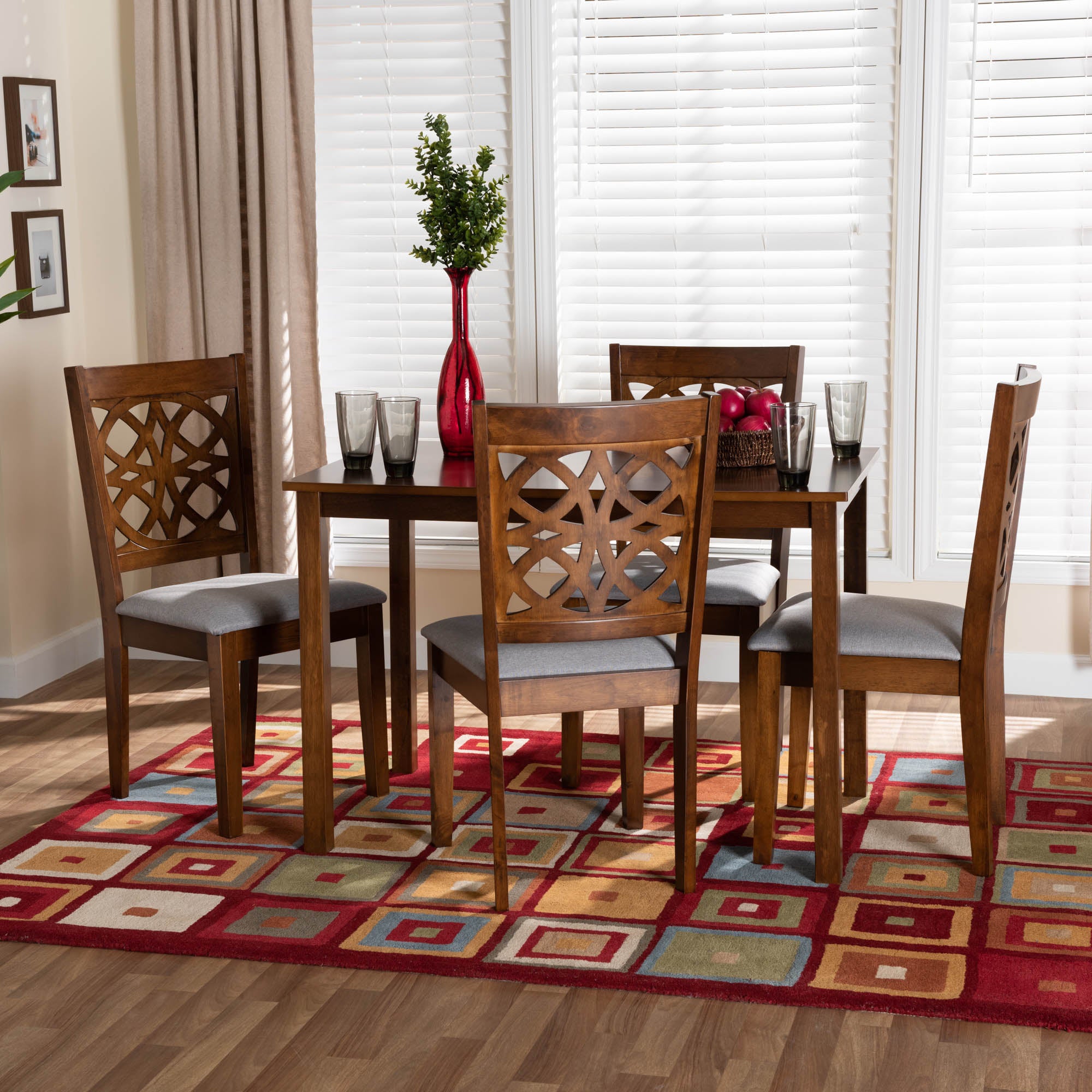 Abigail Modern Grey Fabric and Walnut Brown Finished Wood 5-Piece Dining Set