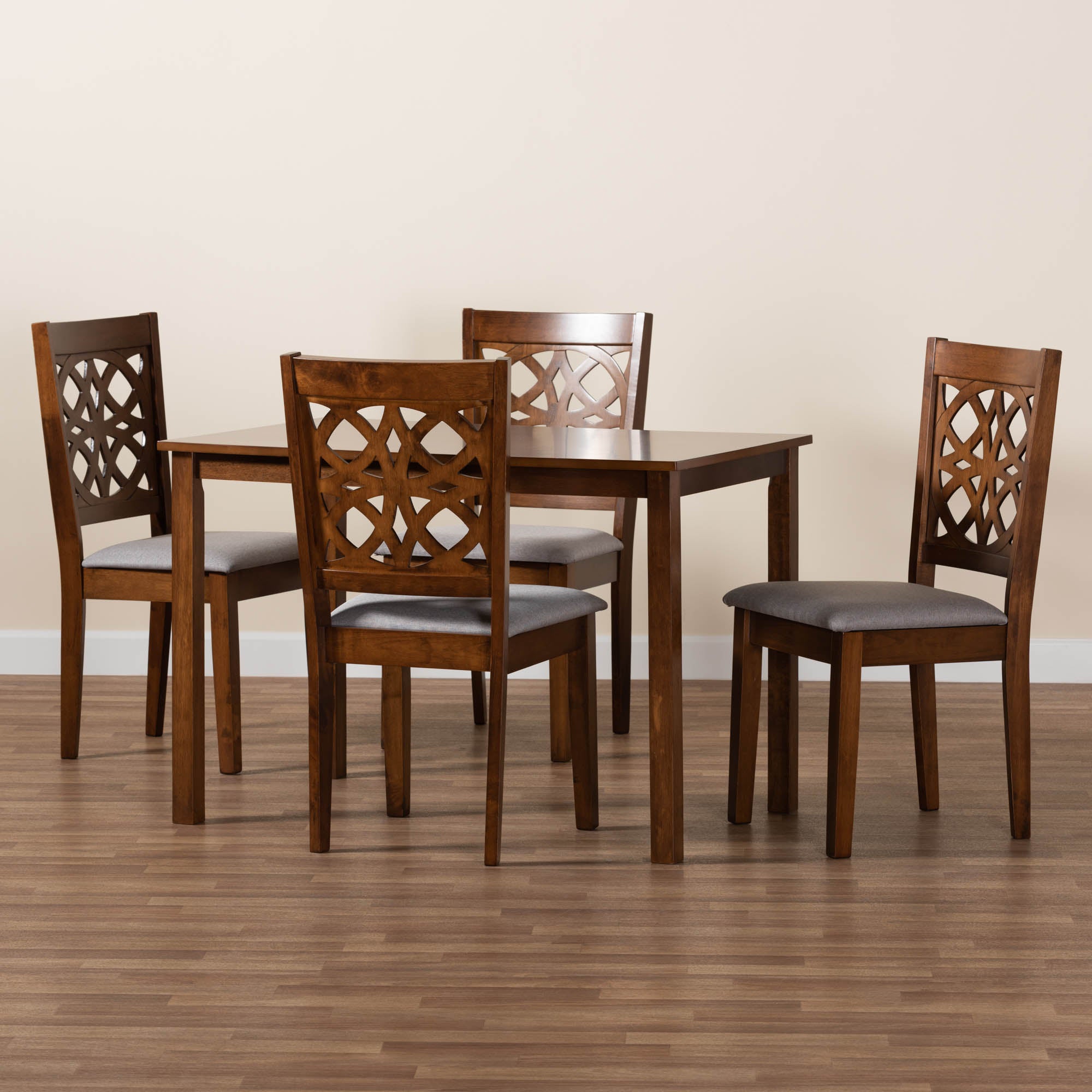 Abigail Modern Grey Fabric and Walnut Brown Finished Wood 5-Piece Dining Set