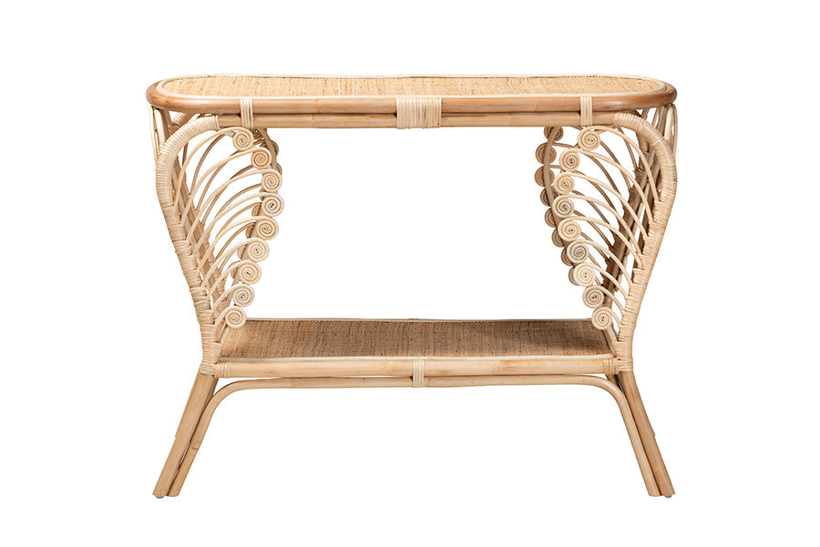 bali & pari Bastet Modern Bohemian Natural Brown Rattan 2-Tier Console Table