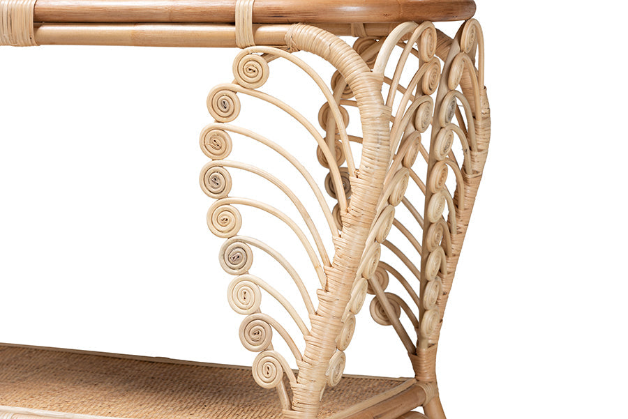 bali & pari Bastet Modern Bohemian Natural Brown Rattan 2-Tier Console Table