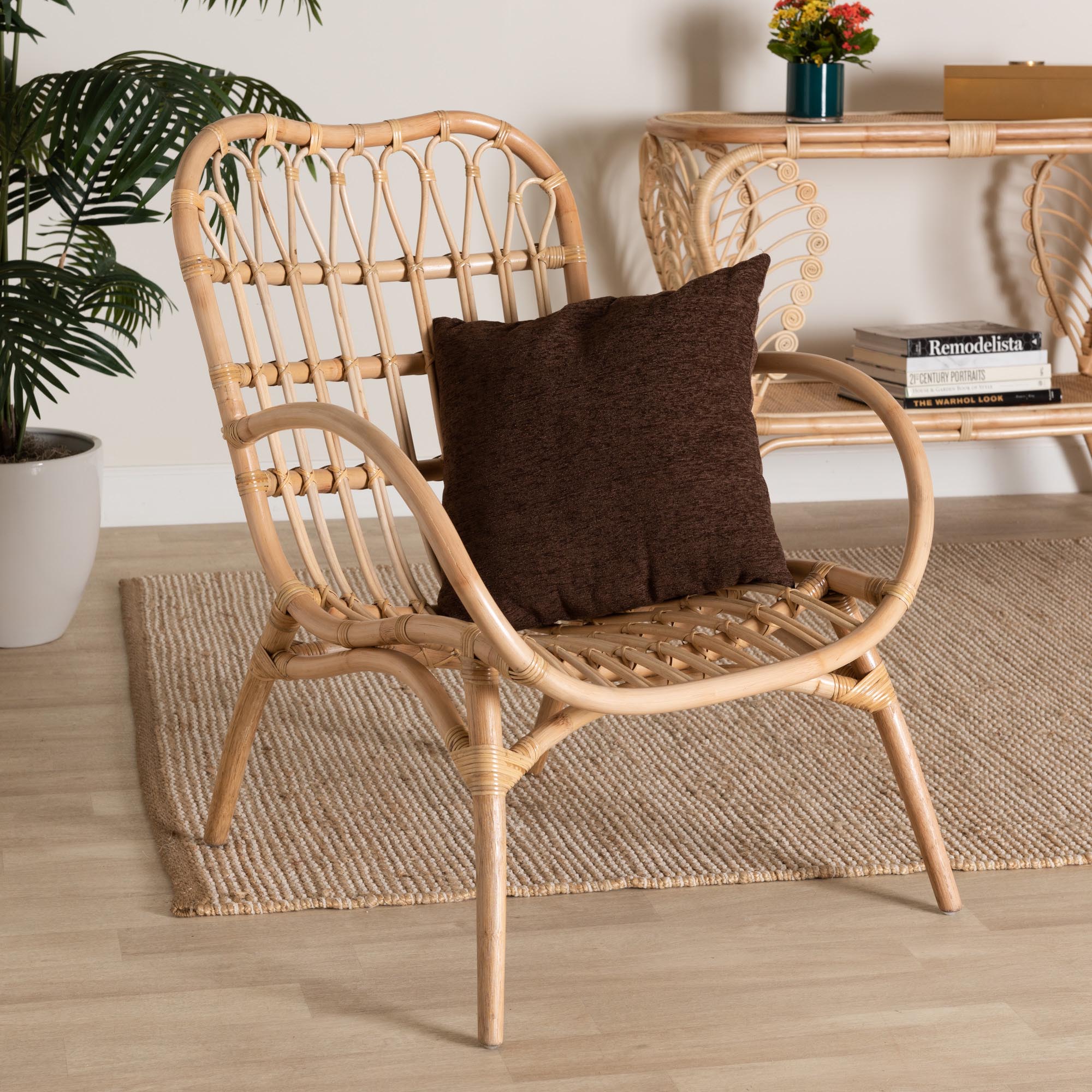 bali & pari Bajo Modern Bohemian Natural Brown Rattan Arm Chair