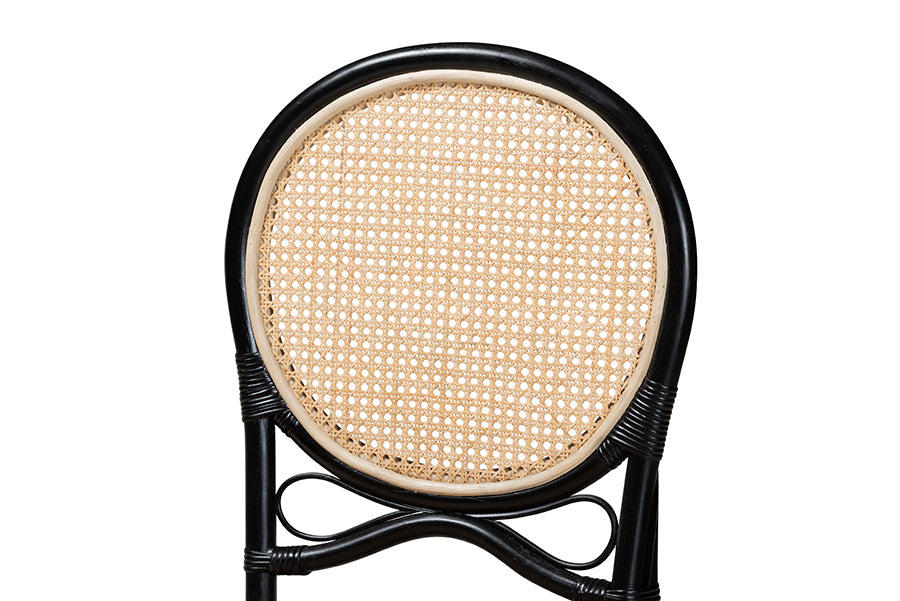 bali & pari Ayana Mid-Century Modern Two-Tone Black and Natural Brown Rattan Dining Chair