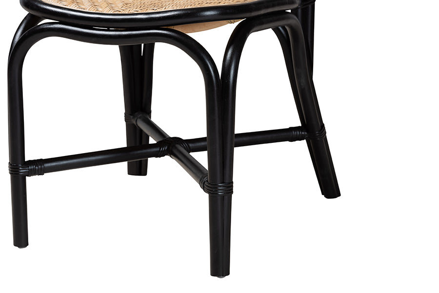 bali & pari Ayana Mid-Century Modern Two-Tone Black and Natural Brown Rattan Dining Chair