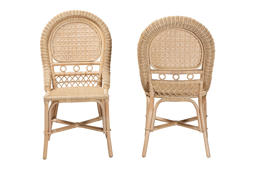 bali & pari Jelita Modern Bohemian Natural Brown Rattan 2-Piece Dining Chair Set