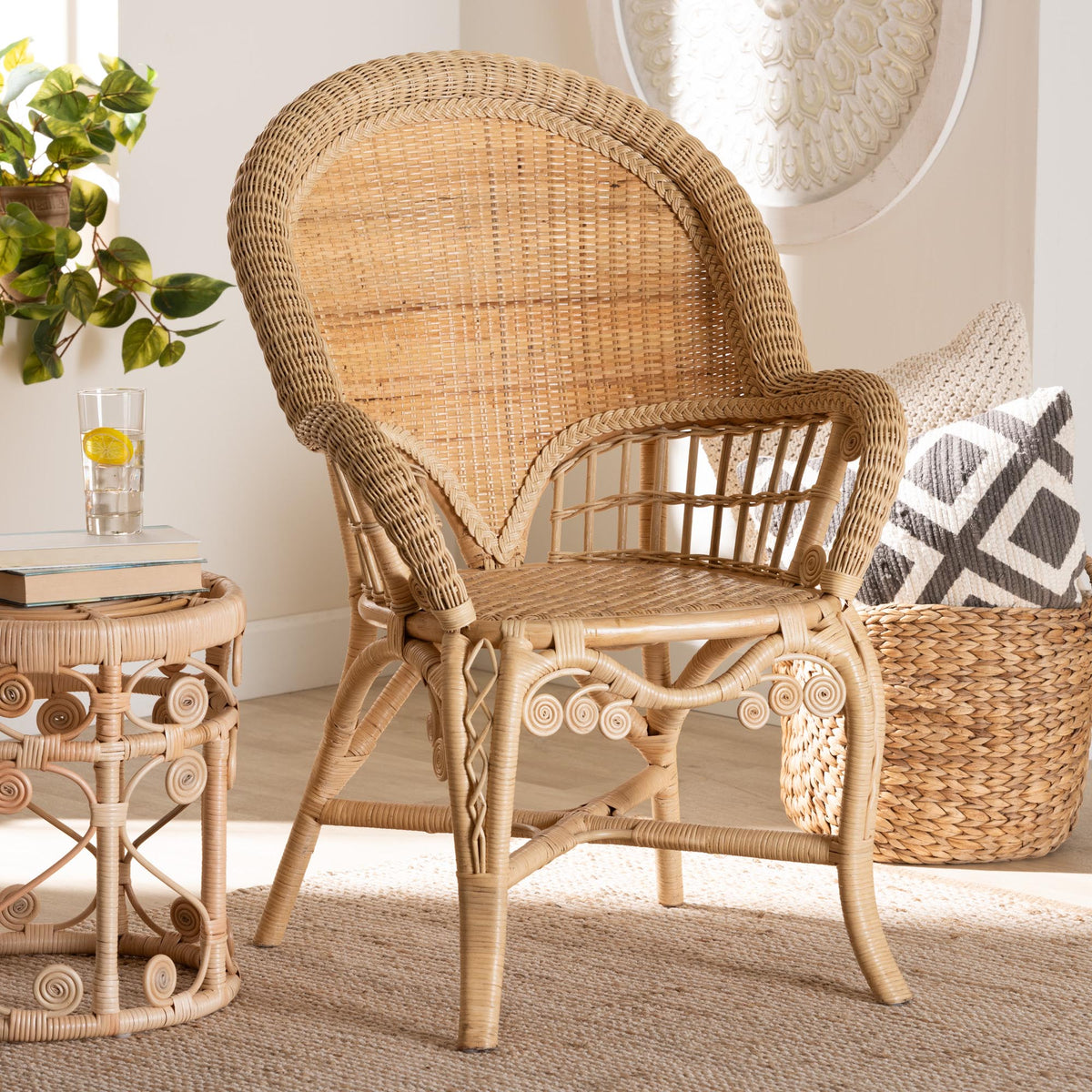 bali & pari Ratu Modern Bohemian Natural Brown Rattan Accent Chair