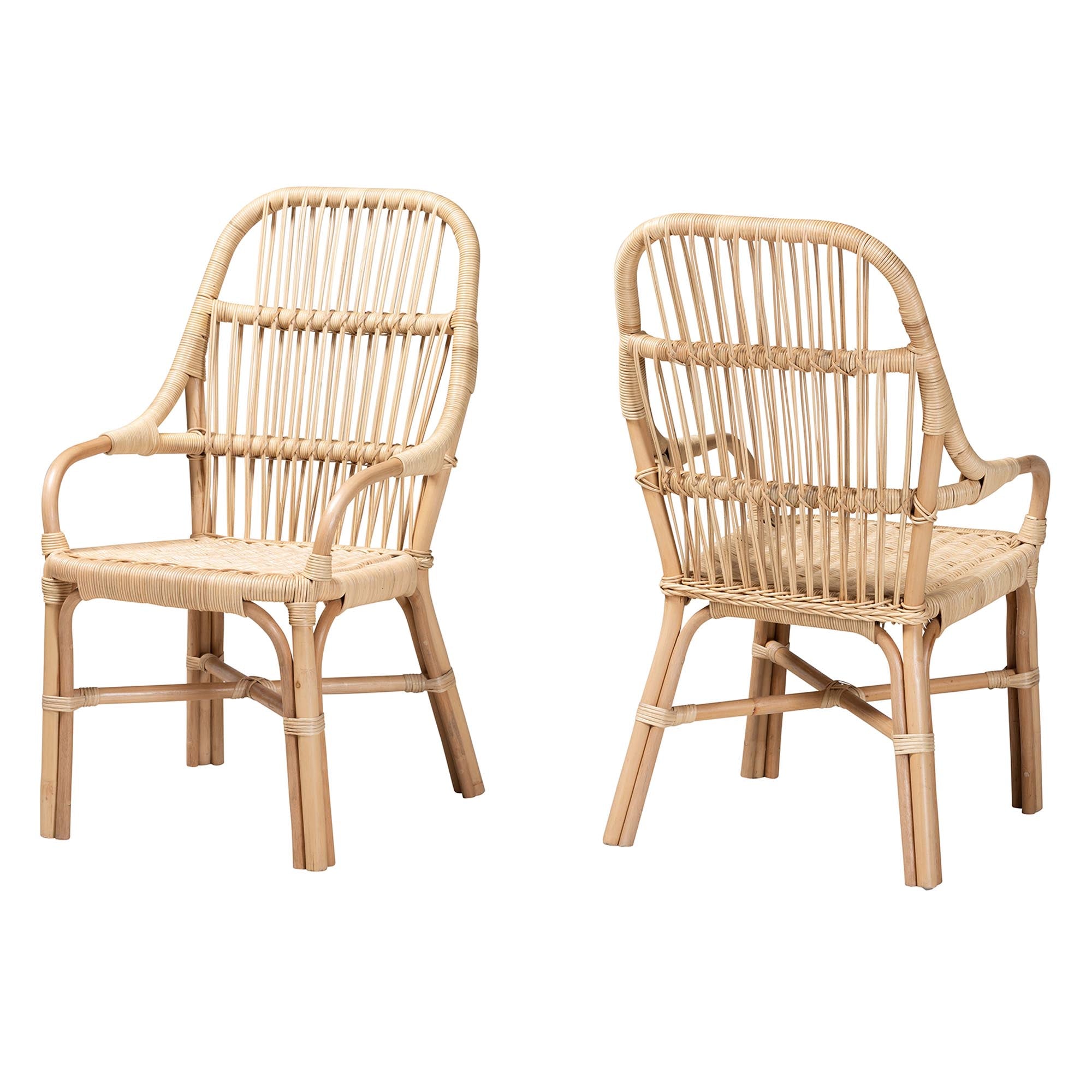 bali & pari Sumatera Modern Bohemian Natural Brown Rattan 2-Piece Dining Chair Set