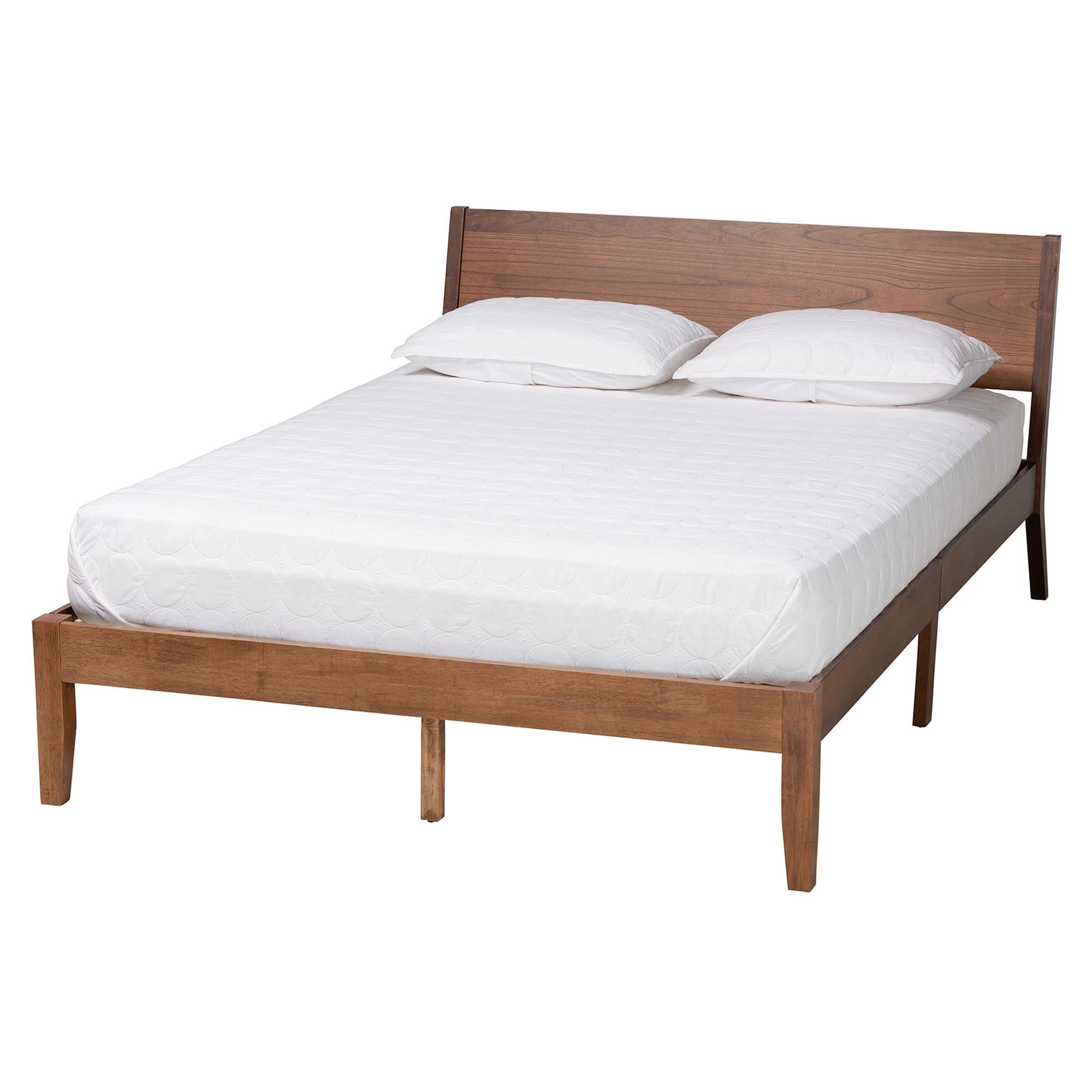 Salvatore Mid-Century Modern Walnut Brown Finished Wood Queen Size Platform Bed