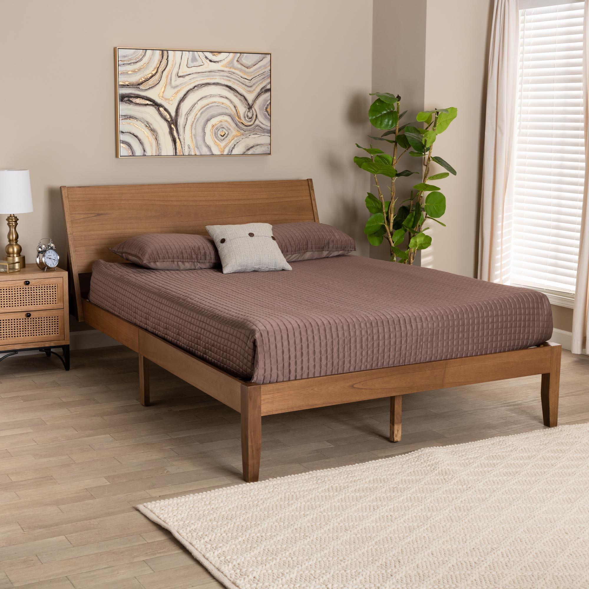 Eileen Mid-Century Transitional Walnut Brown Finished Wood King Size Platform Bed