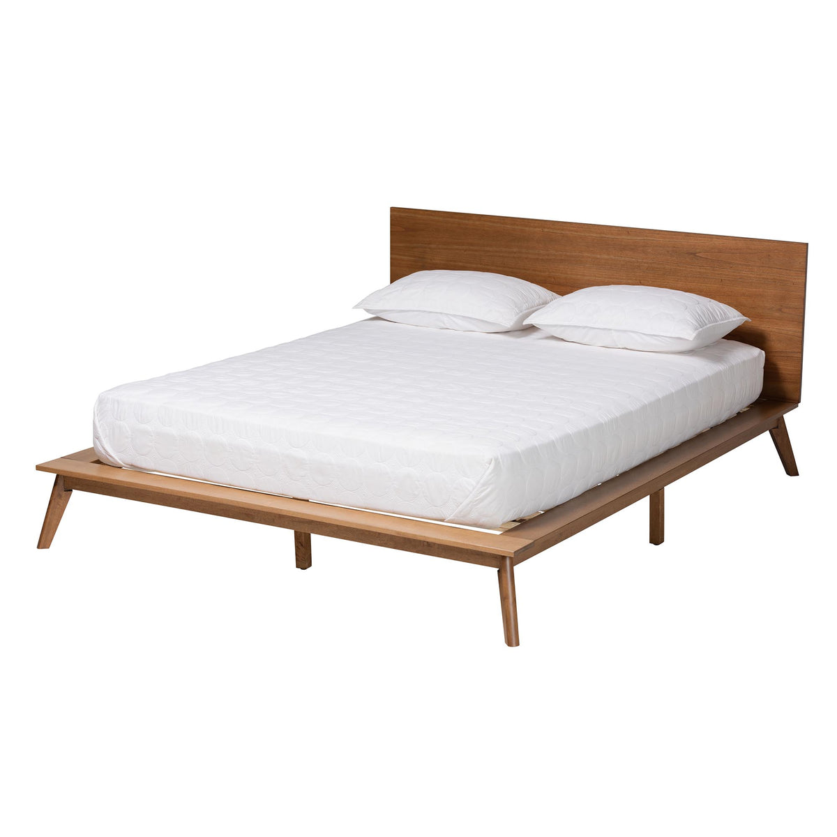 Lester Queen Walnut Brown Platform Bed  Mid-Century Modern Low Profile Frame
