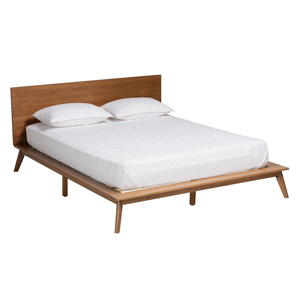 Lester Queen Walnut Brown Platform Bed  Mid-Century Modern Low Profile Frame