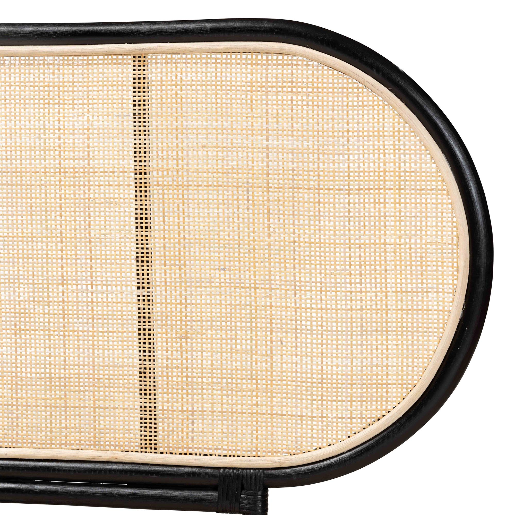 Reegan Modern Bohemian Two-Tone Black and Natural Brown Rattan Queen Size Standalone Headboard