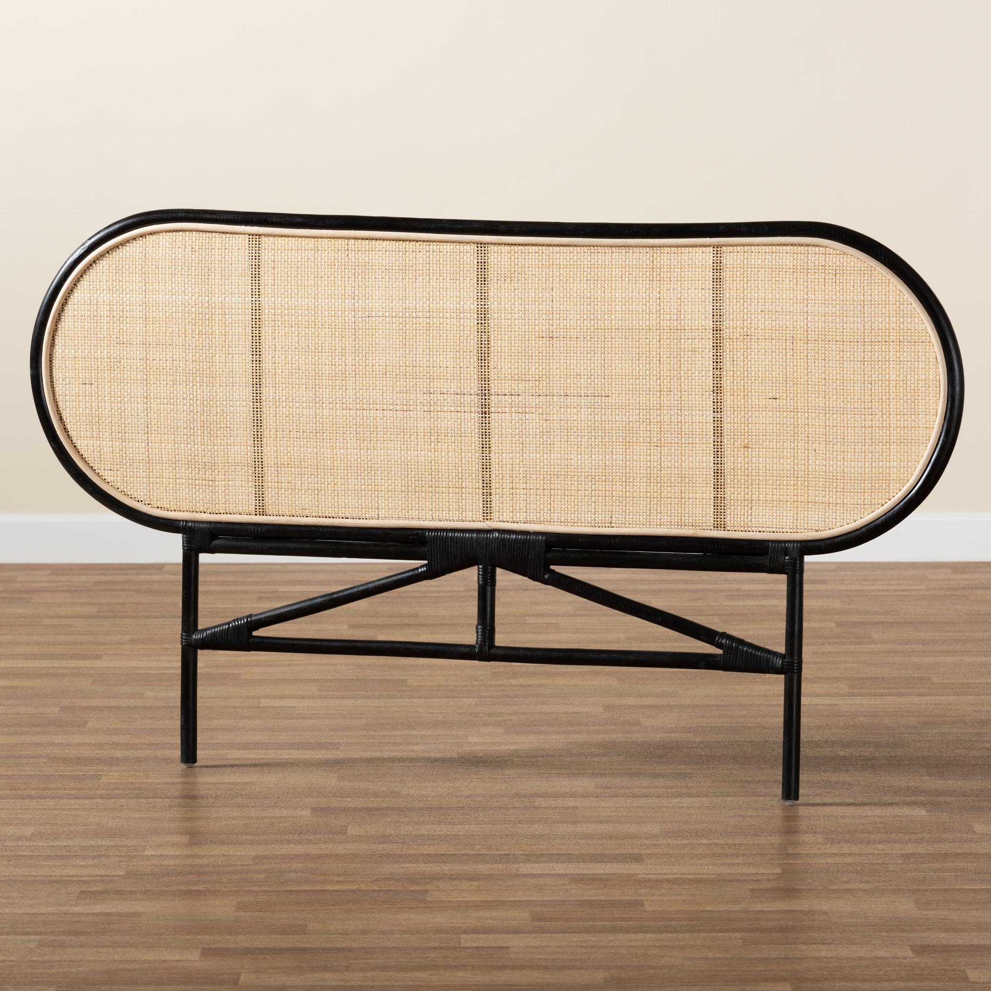 Reegan Modern Bohemian Two-Tone Black and Natural Brown Rattan Queen Size Standalone Headboard