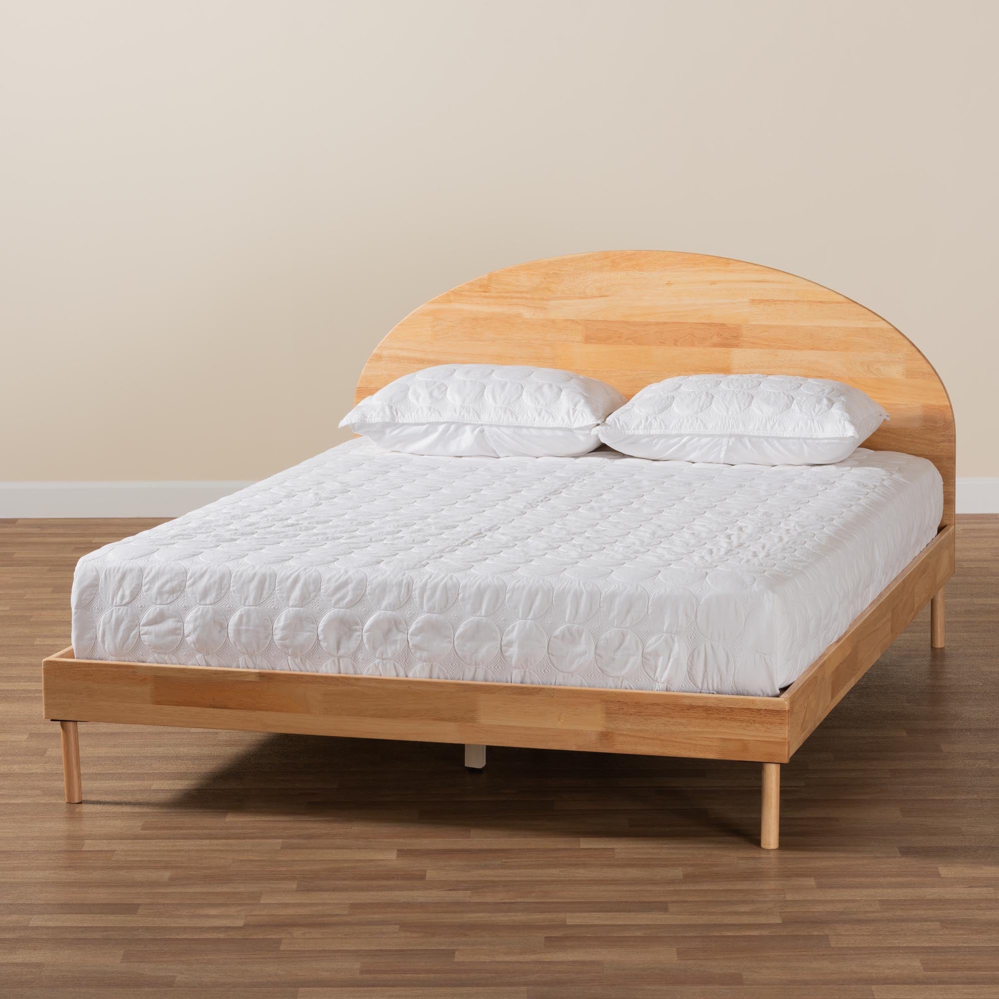 Denton Japandi Natural Brown Finished Wood Queen Size Platform Bed