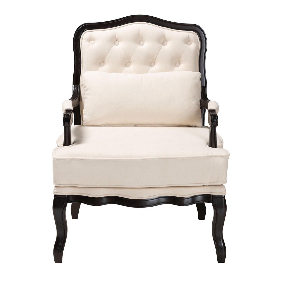Dion Traditional French Cream Fabric and Wenge Brown Finished Wood Accent Chair
