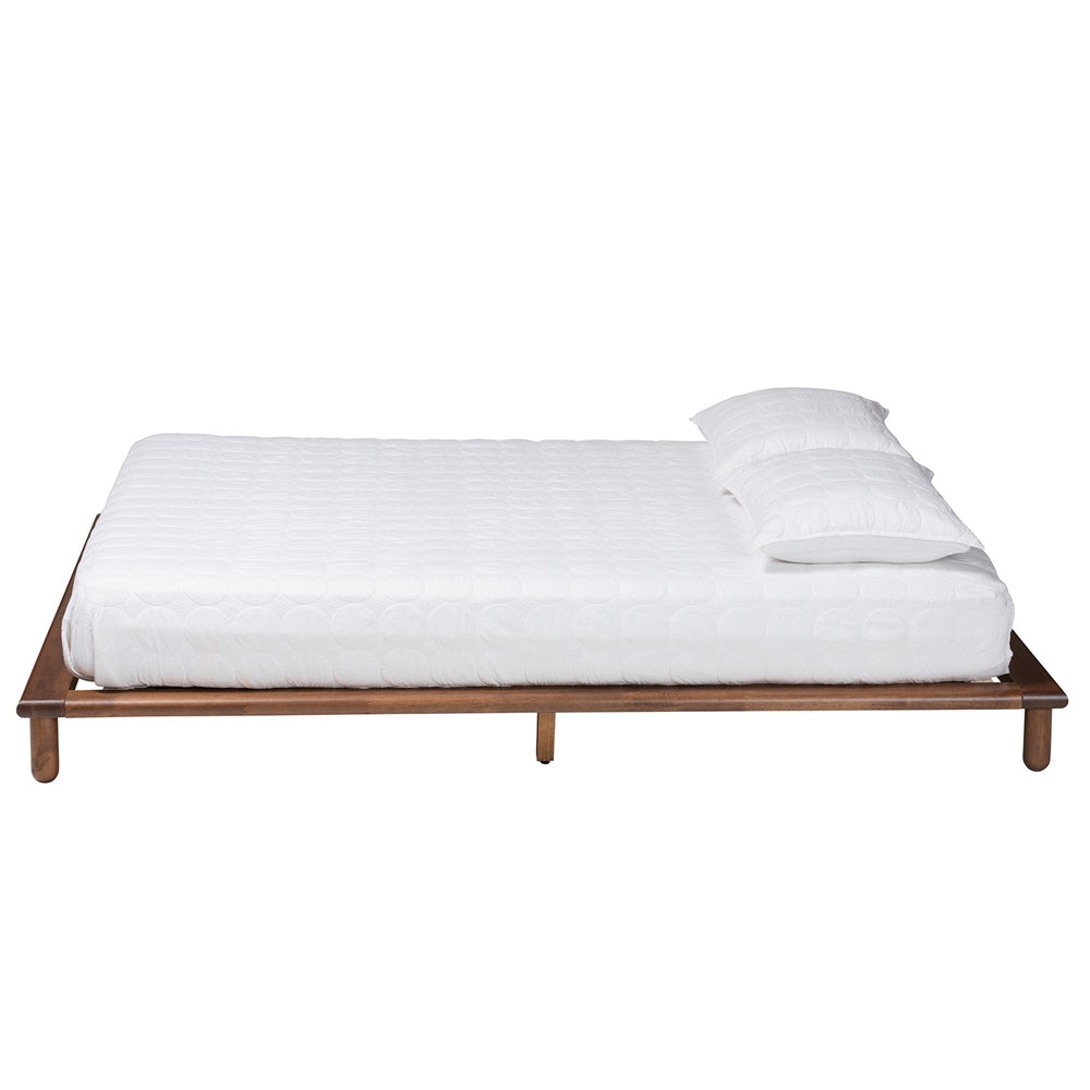 Alivia Mid-Century Modern Walnut Brown Finished Wood Queen Size Bed Frame