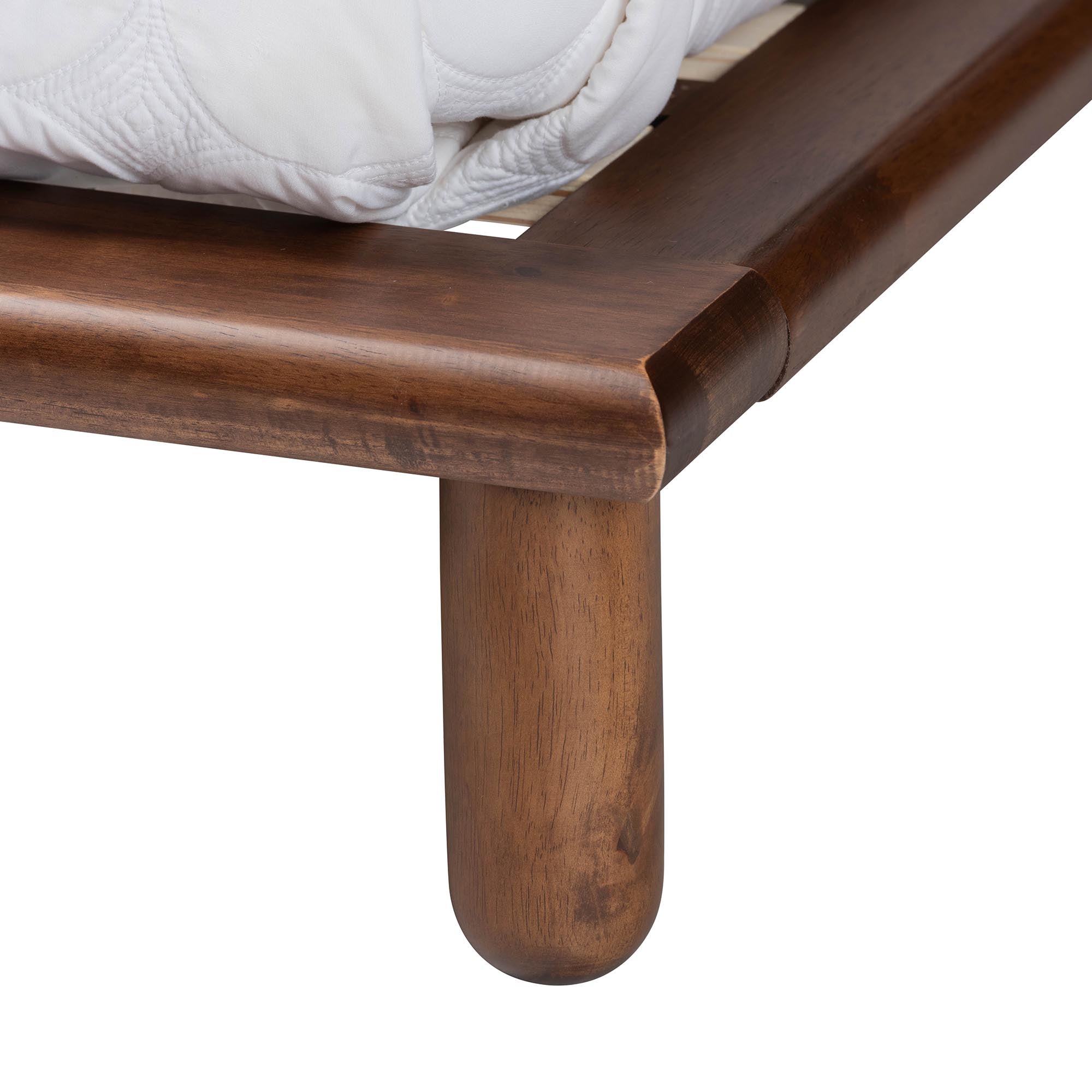 Alivia Mid-Century Modern Walnut Brown Finished Wood Queen Size Bed Frame