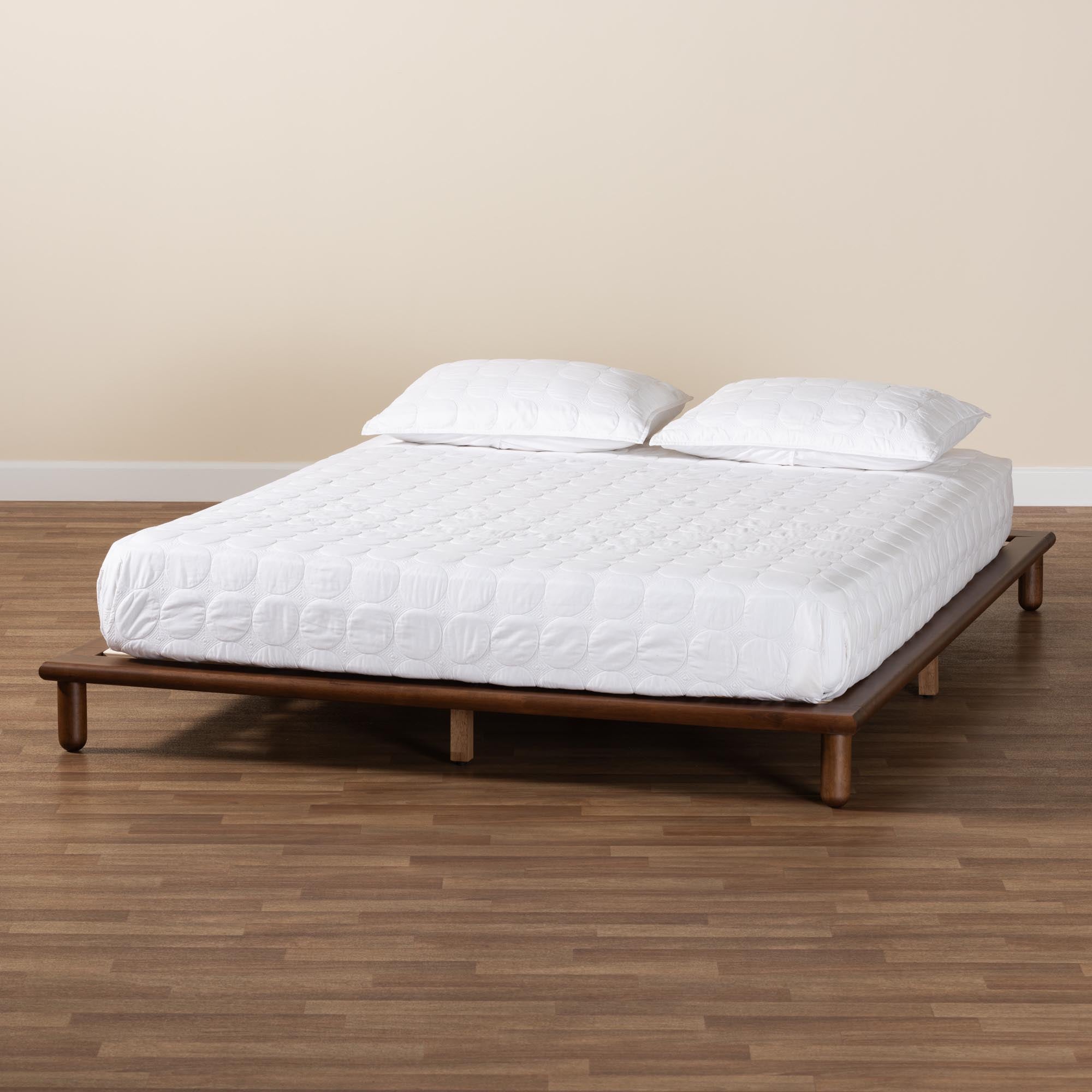 Alivia Mid-Century Modern Walnut Brown Finished Wood Queen Size Bed Frame