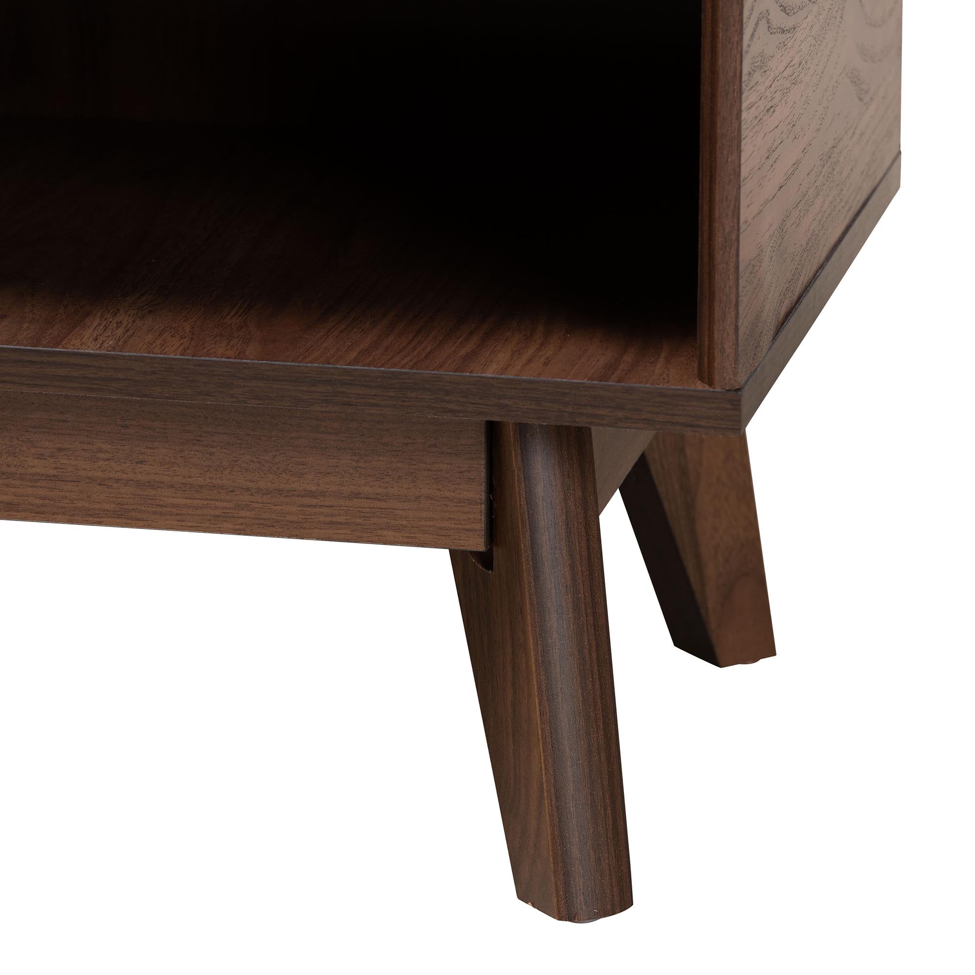 Delaire Mid-Century Modern Walnut Brown Finished Wood Shoe Cabinet