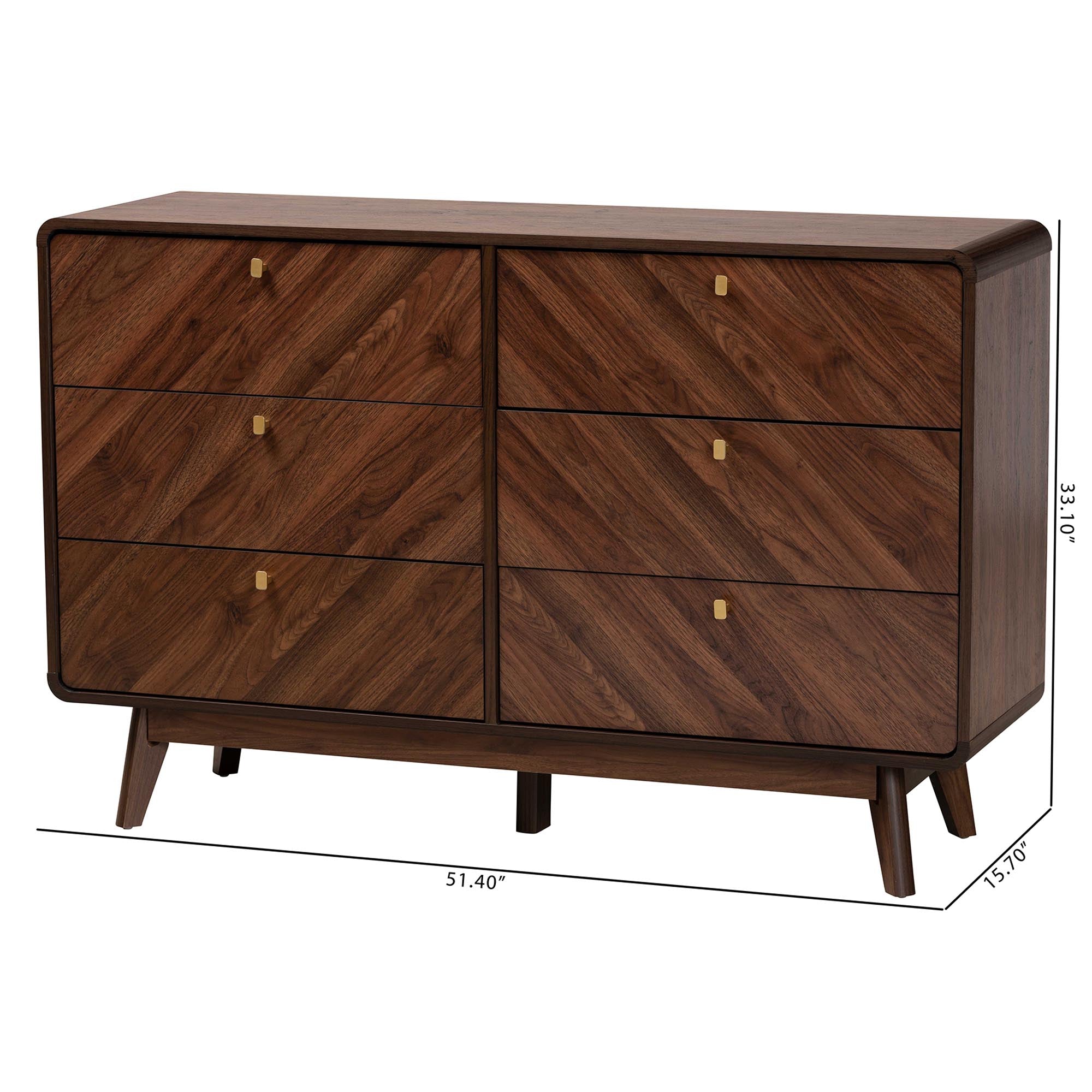 Markell Mid-Century Modern Transitional Walnut Brown Finished Wood 6-Drawer Dresser