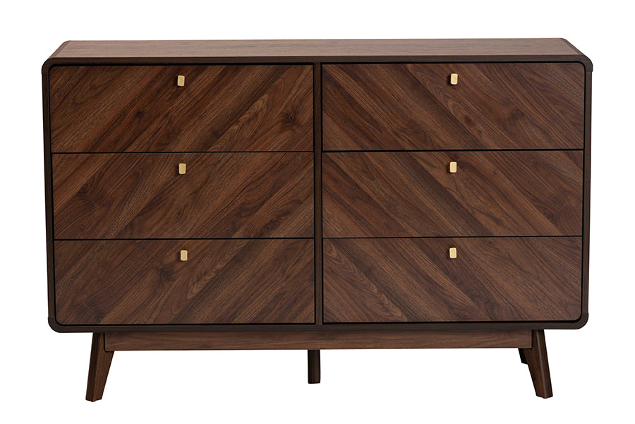 Markell Mid-Century Modern Transitional Walnut Brown Finished Wood 6-Drawer Dresser