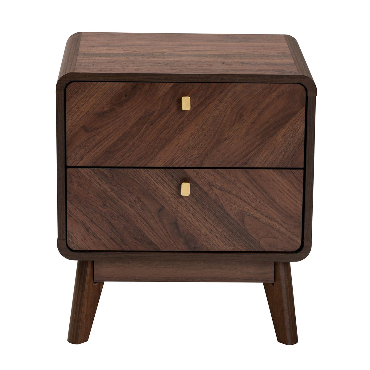 Markell Mid-Century Transitional Walnut Brown Finished Wood 2-Drawer Nightstand
