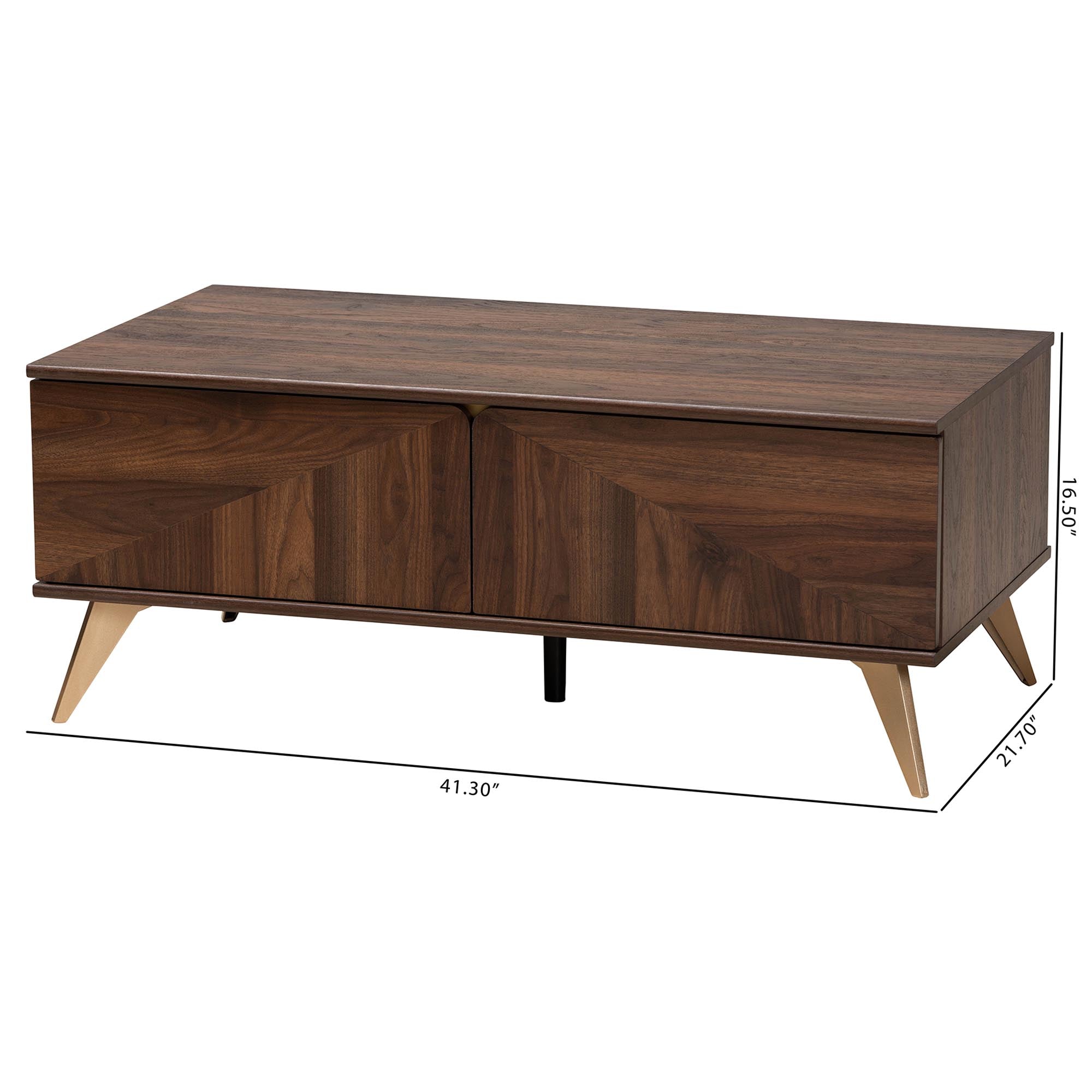 Graceland Mid-Century Modern Transitional Walnut Brown Finished Wood 2-Drawer Coffee Table