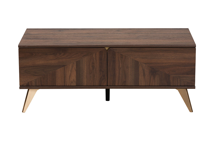 Graceland Mid-Century Modern Transitional Walnut Brown Finished Wood 2-Drawer Coffee Table