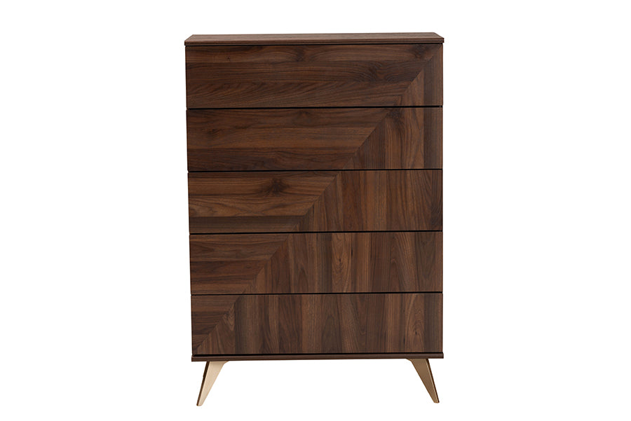 Graceland Mid-Century Modern Transitional Walnut Brown Finished Wood 5-Drawer Storage Chest