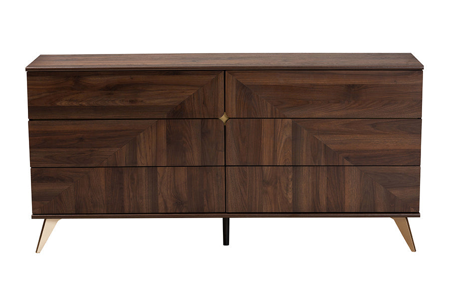 Graceland Mid-Century Modern Transitional Walnut Brown Finished Wood 6-Drawer Dresser