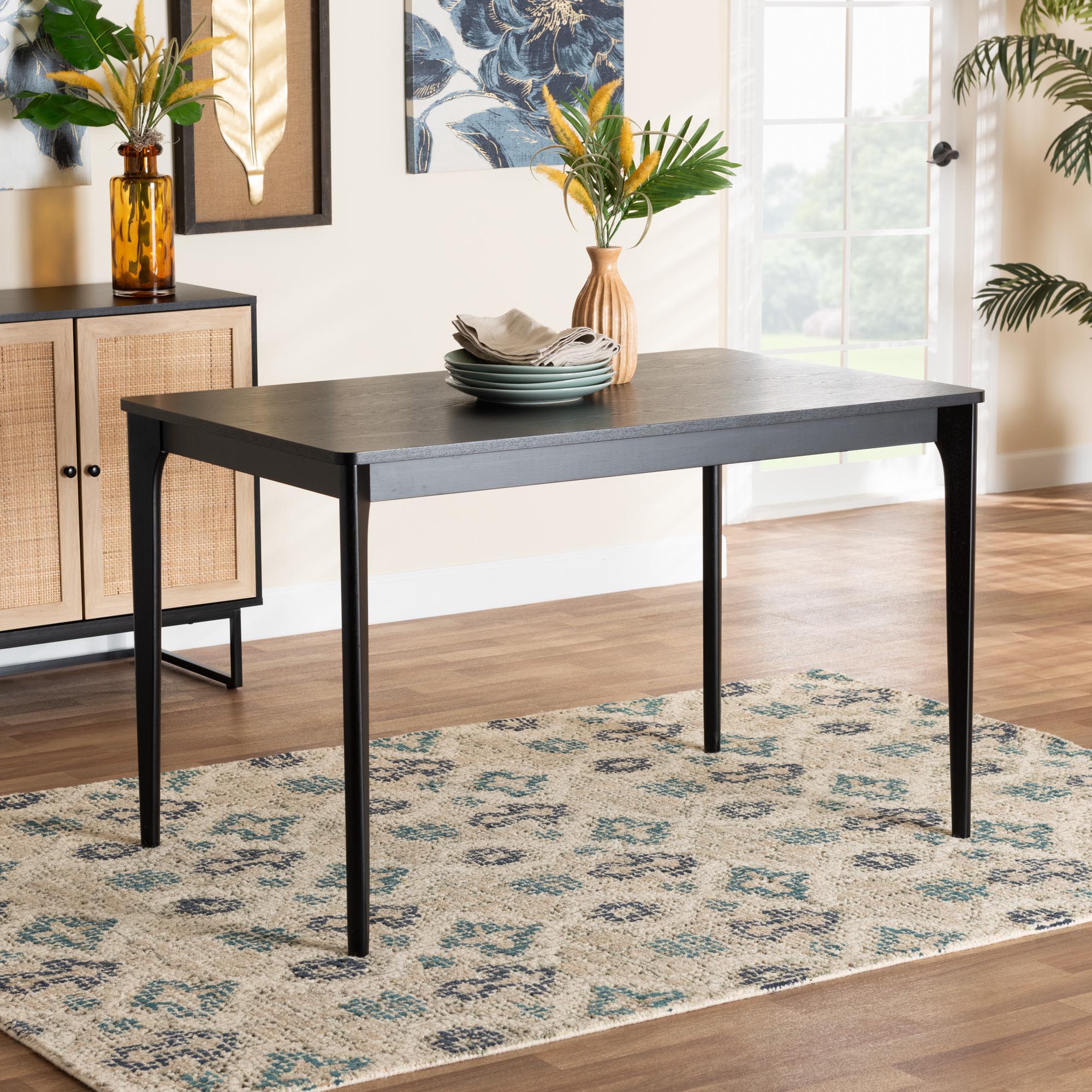 Sherwin Mid-Century Modern Black Finished Wood Dining Table