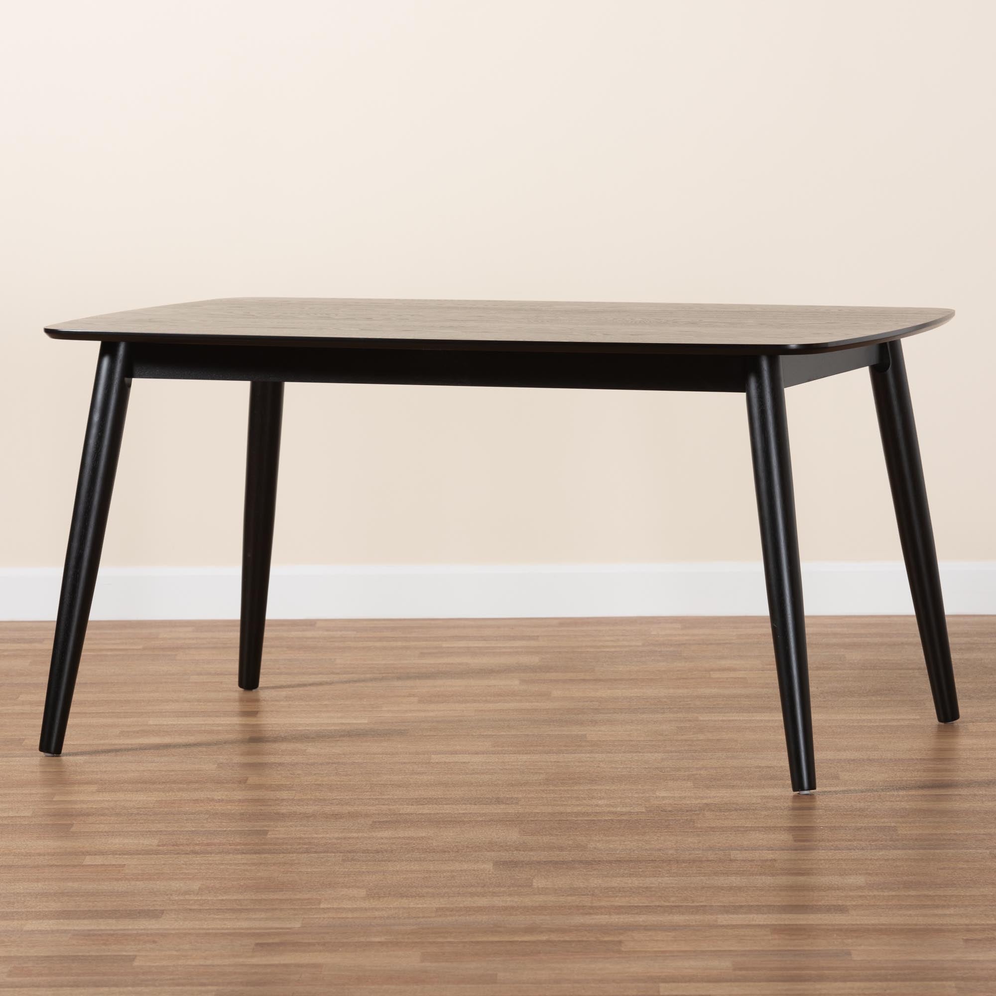 Flora Mid-Century Modern Black Finished Wood Dining Table