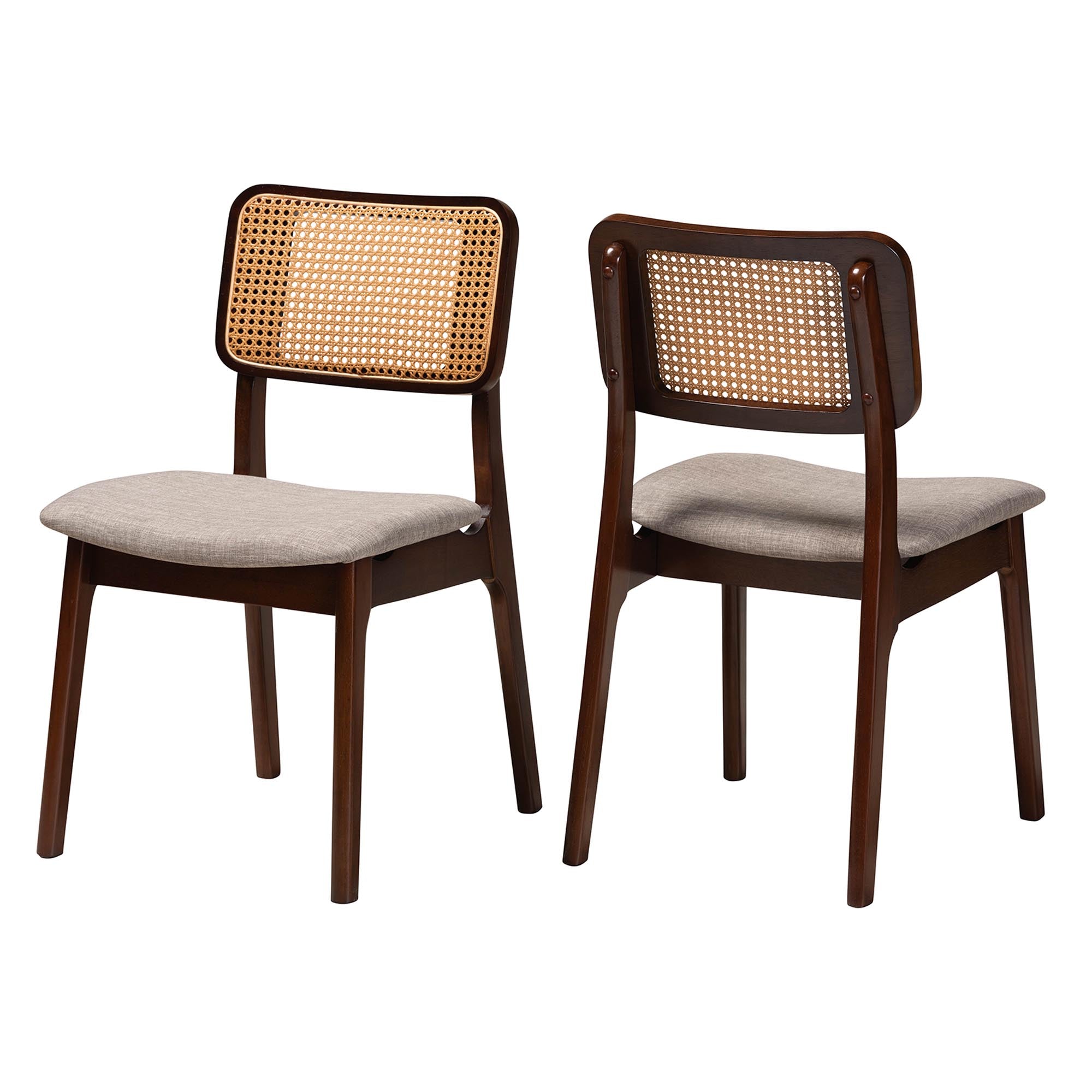 Dannon Mid-Century Modern Grey Fabric and Walnut Brown Finished Wood 2-Piece Dining Chair Set