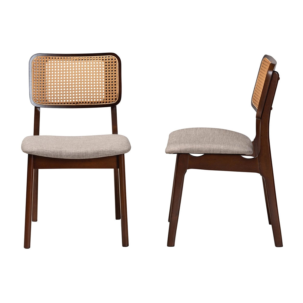 Dannon Mid-Century Modern Grey Fabric and Walnut Brown Finished Wood 2-Piece Dining Chair Set