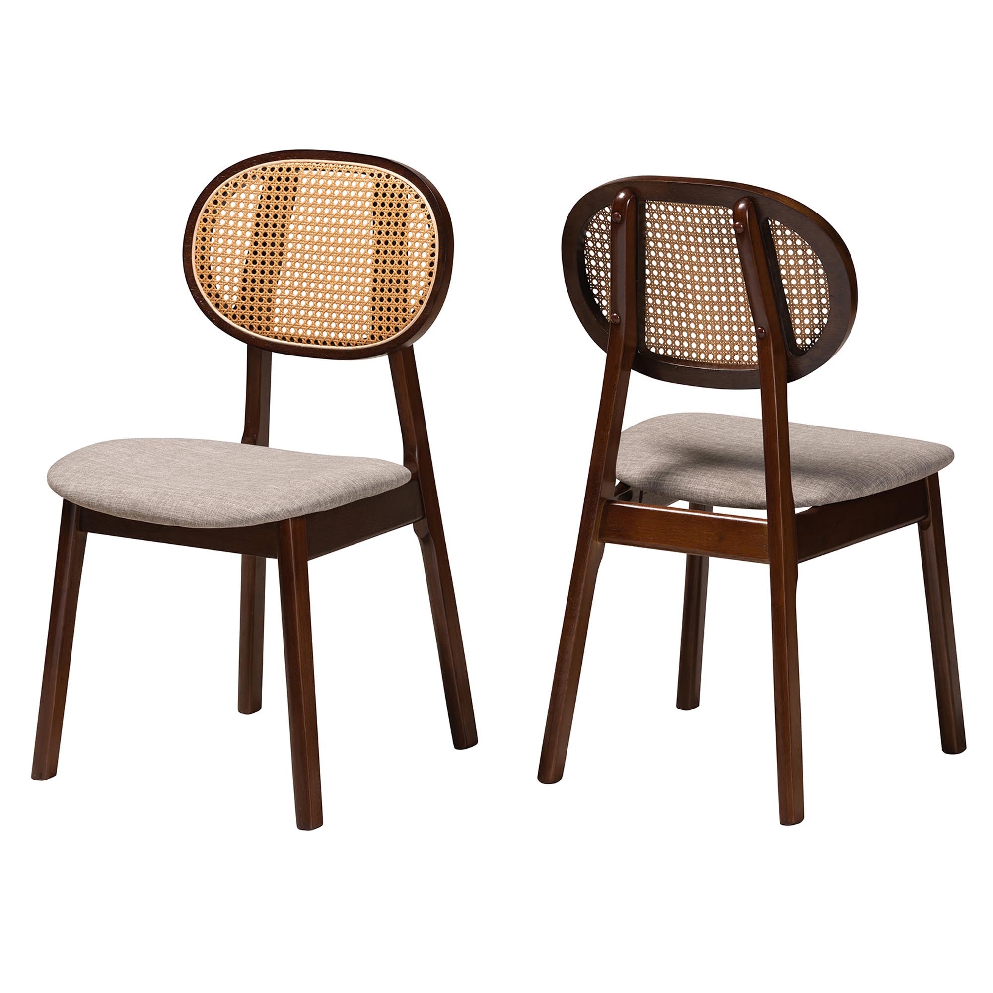 Darrion Mid-Century Modern Grey Fabric and Walnut Brown Finished Wood 2-Piece Dining Chair Set