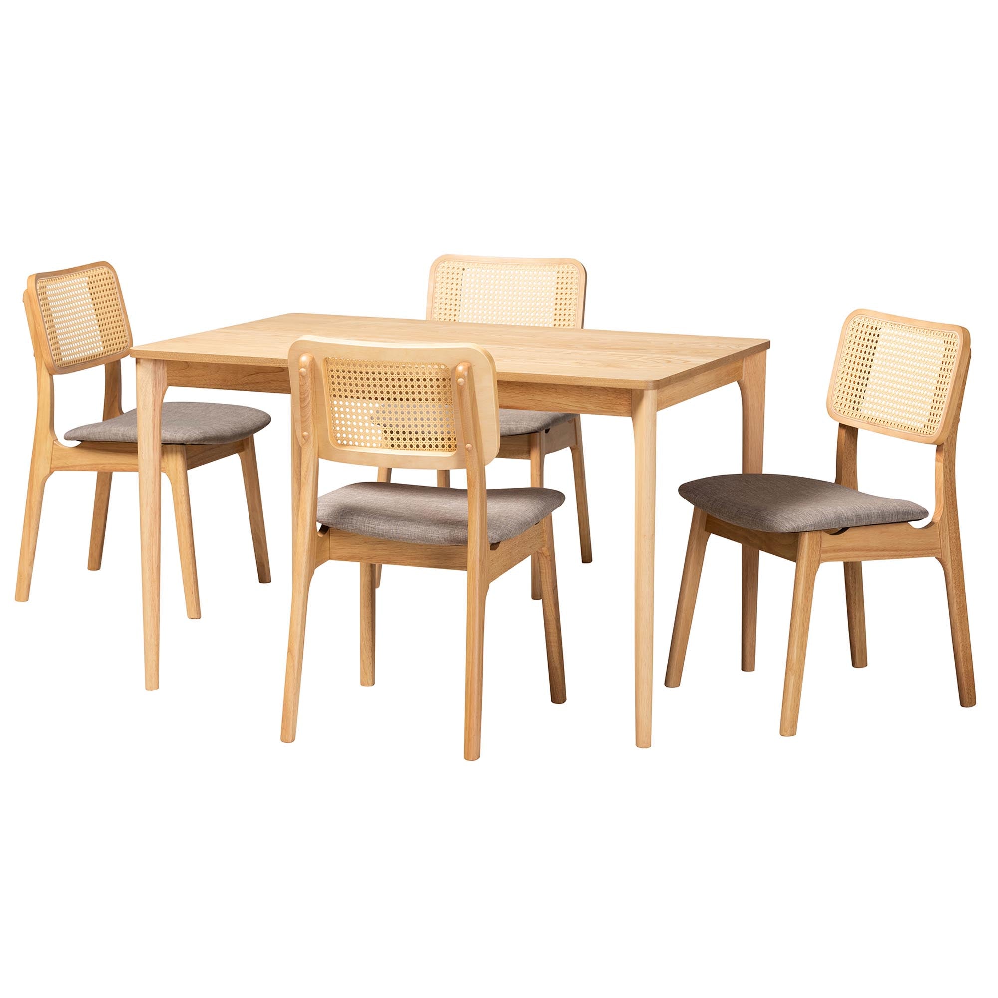 Dannon Mid-Century Modern Grey Fabric and Natural Oak Finished Wood 5-Piece Dining Set