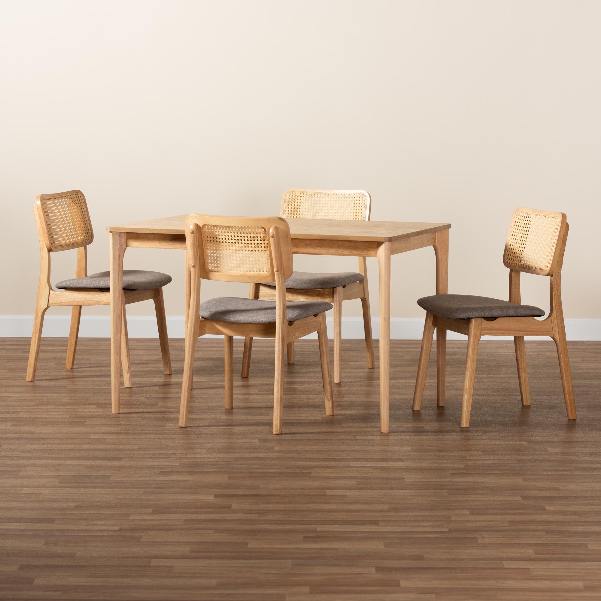 Dannon Mid-Century Modern Grey Fabric and Natural Oak Finished Wood 5-Piece Dining Set