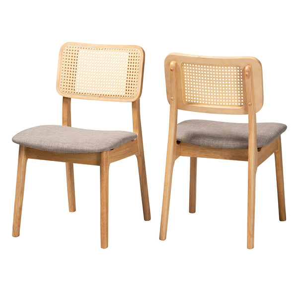 Dannon Mid-Century Modern Grey Fabric and Ntural Oak Finished Wood 2-Piece Dining Chair Set