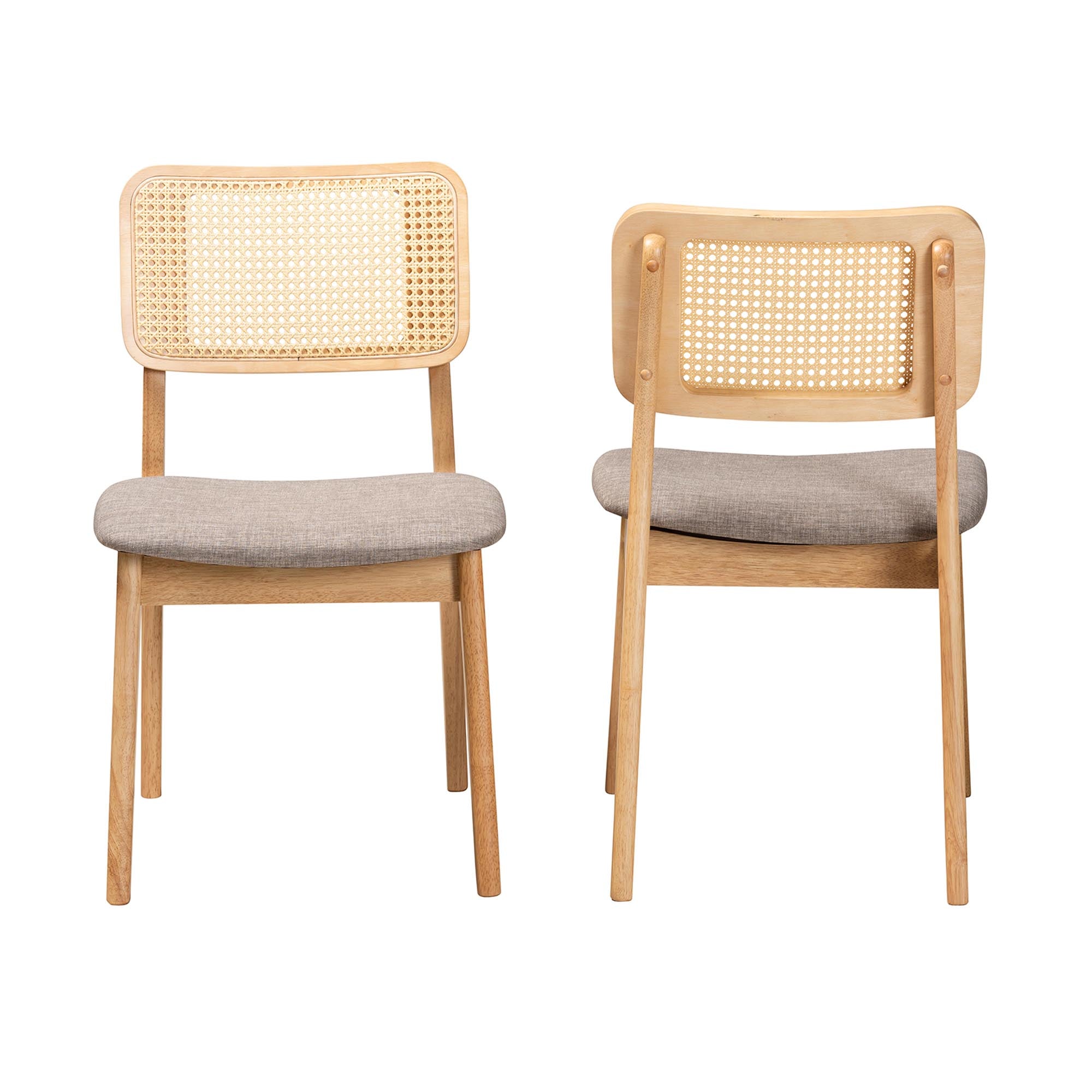 Dannon Mid-Century Modern Grey Fabric and Ntural Oak Finished Wood 2-Piece Dining Chair Set