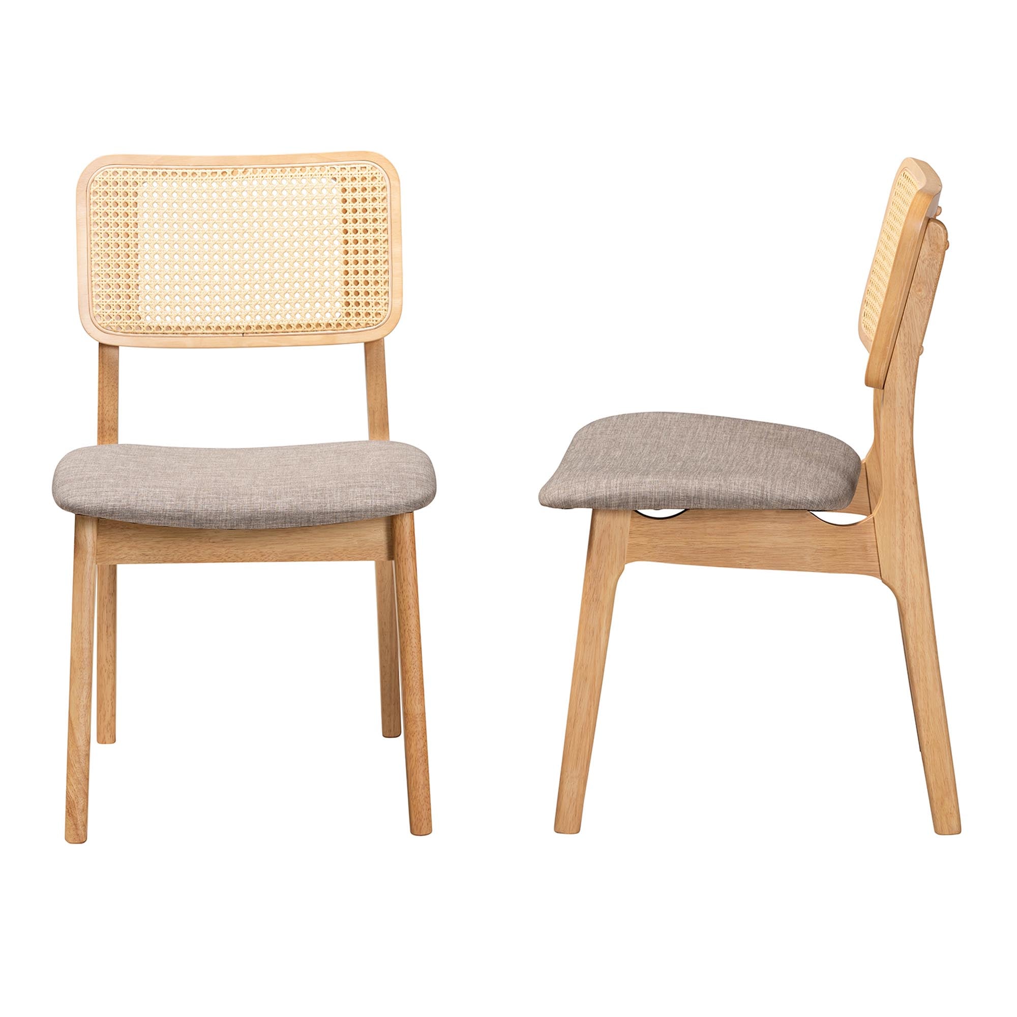 Dannon Mid-Century Modern Grey Fabric and Ntural Oak Finished Wood 2-Piece Dining Chair Set