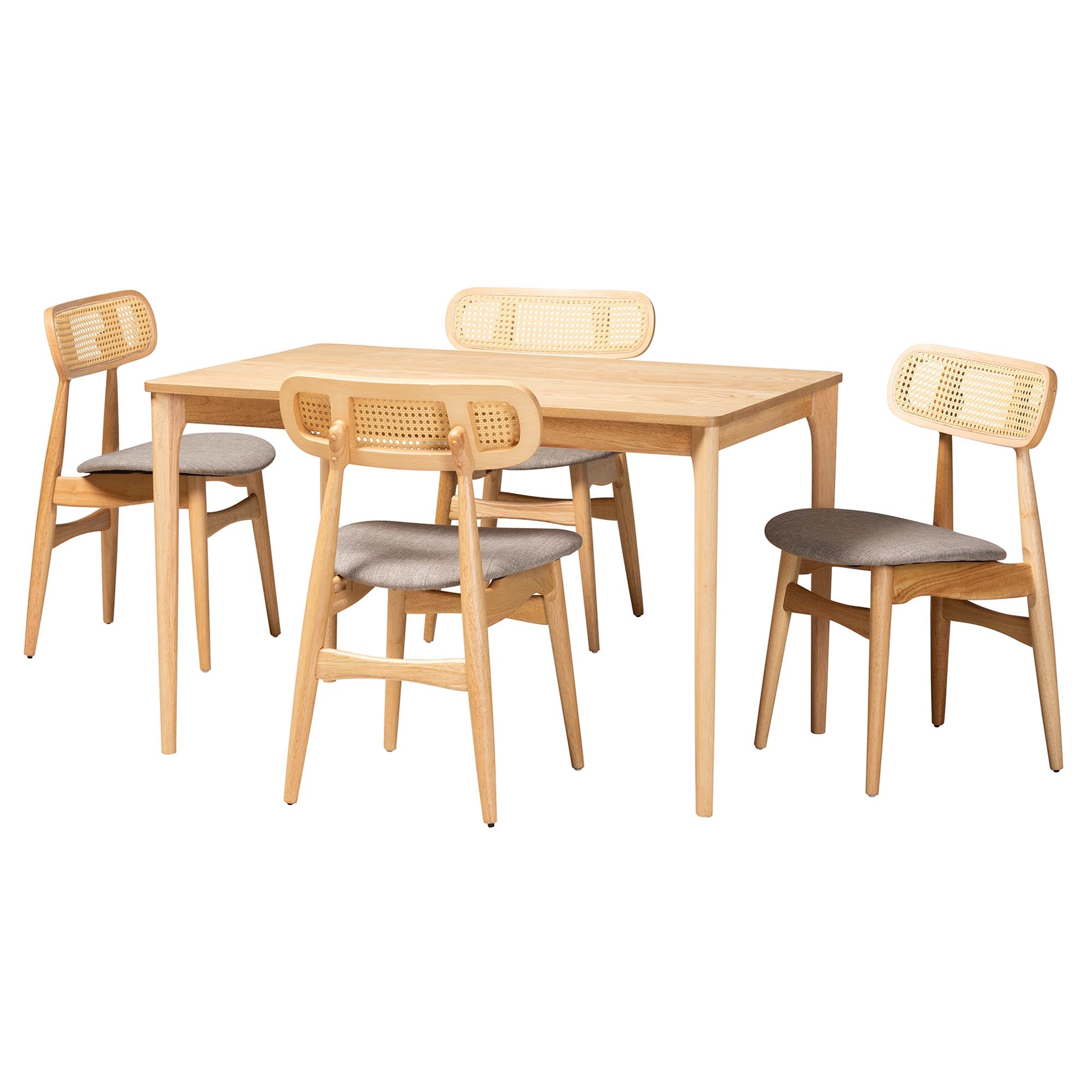 Tarana Mid-Century Modern Grey Fabric and Natural Oak Finished Wood 5-Piece Dining Set