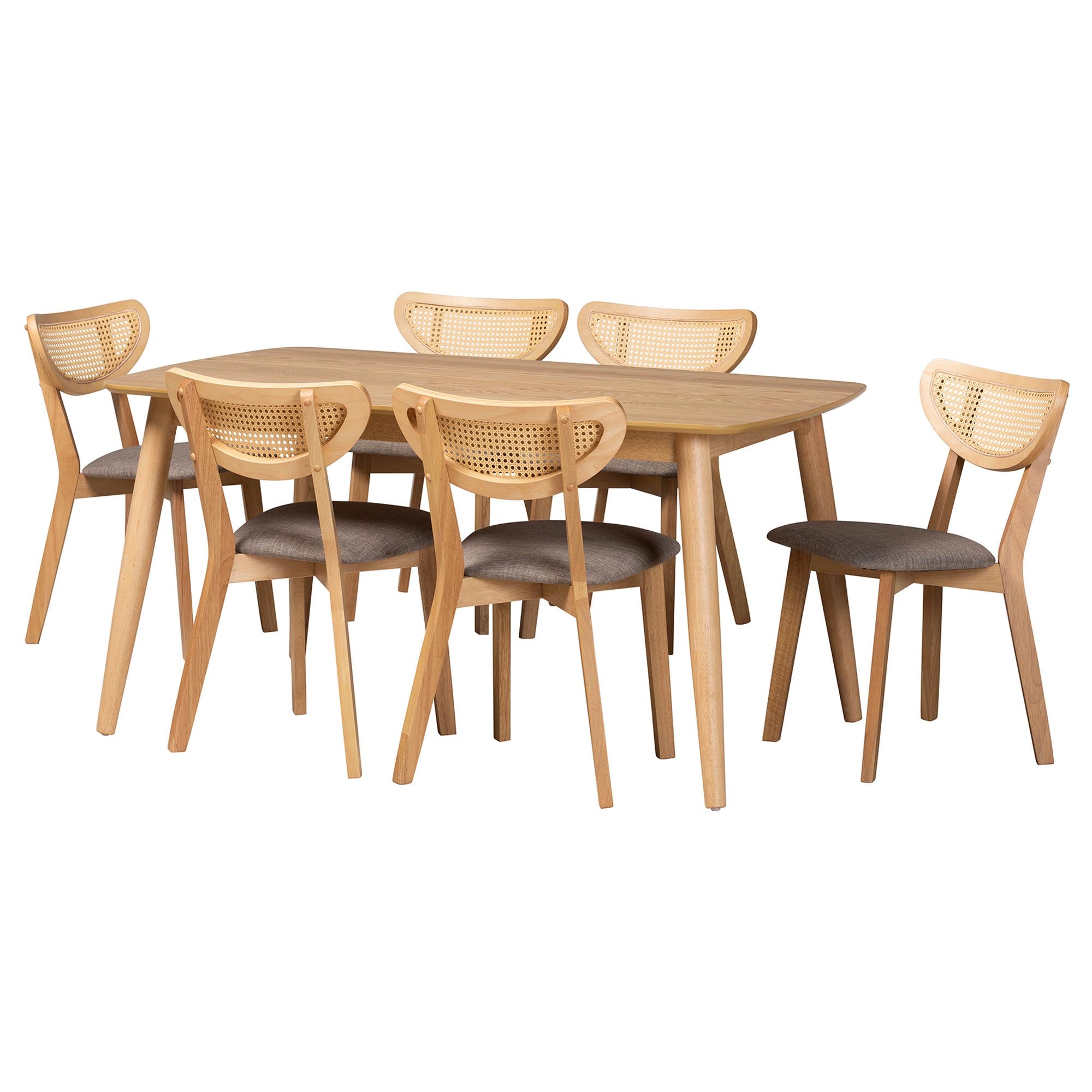 Dannell Mid-Century Modern Grey Fabric and Natural Oak Finished Wood 7-Piece Dining Set