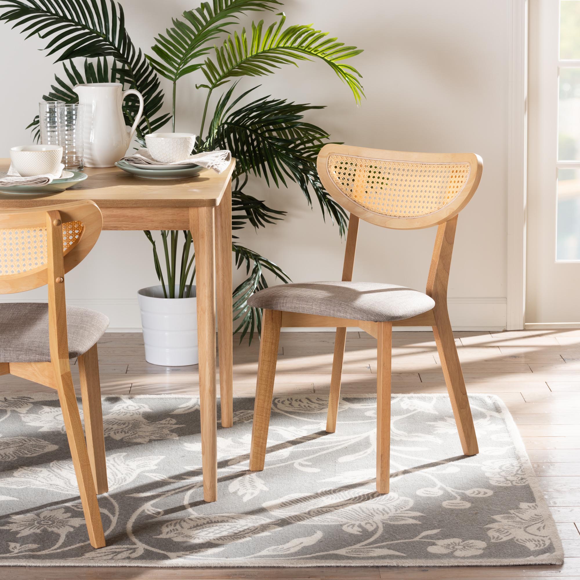 Dannell Mid-Century Modern Grey Fabric and Natural Oak Finished Wood Dining Chair