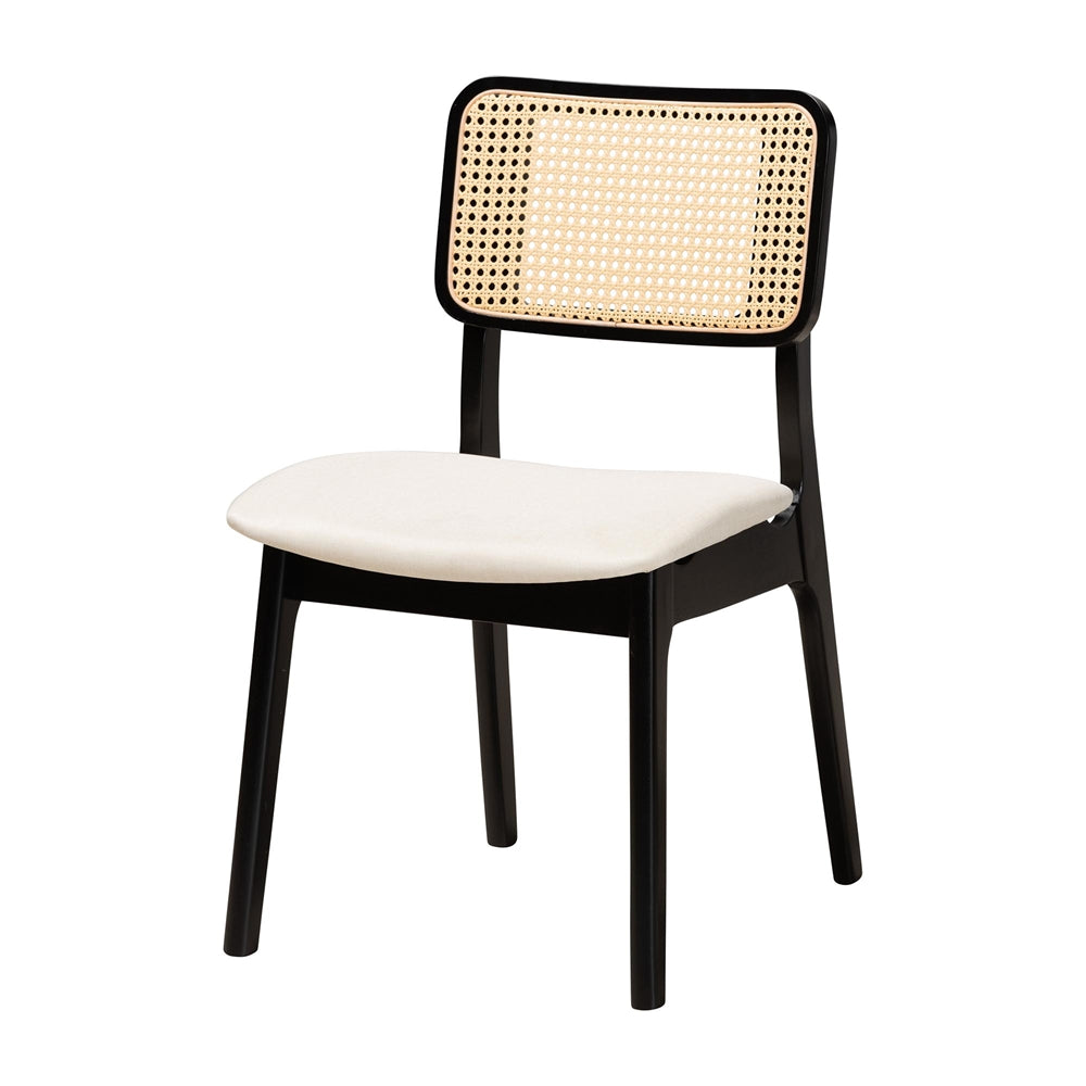 Dannon Mid-Century Modern Cream Fabric and Black Finished Wood 7-Piece Dining Set