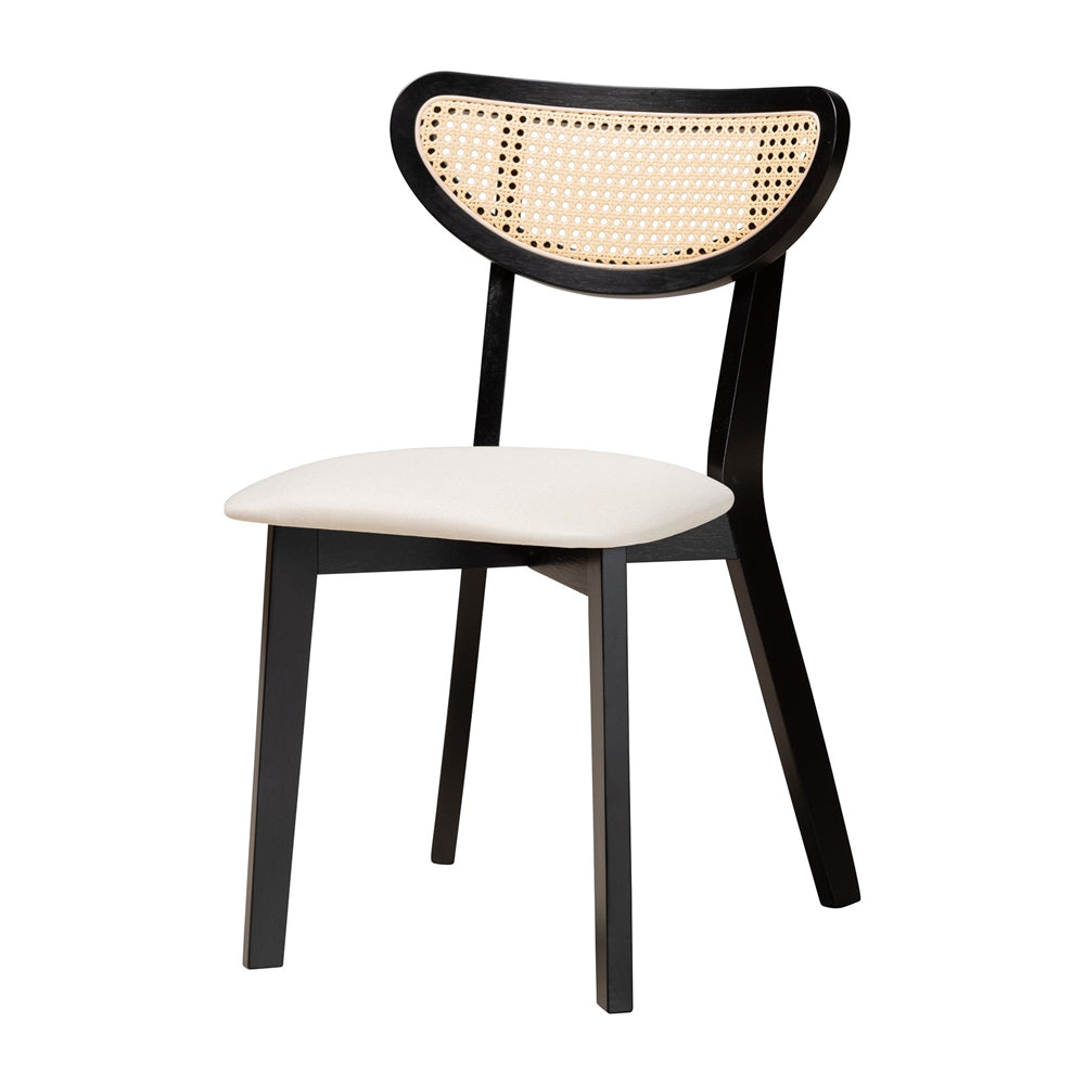 Dannell Mid-Century Modern Cream Fabric and Black Finished Wood 5-Piece Dining Set