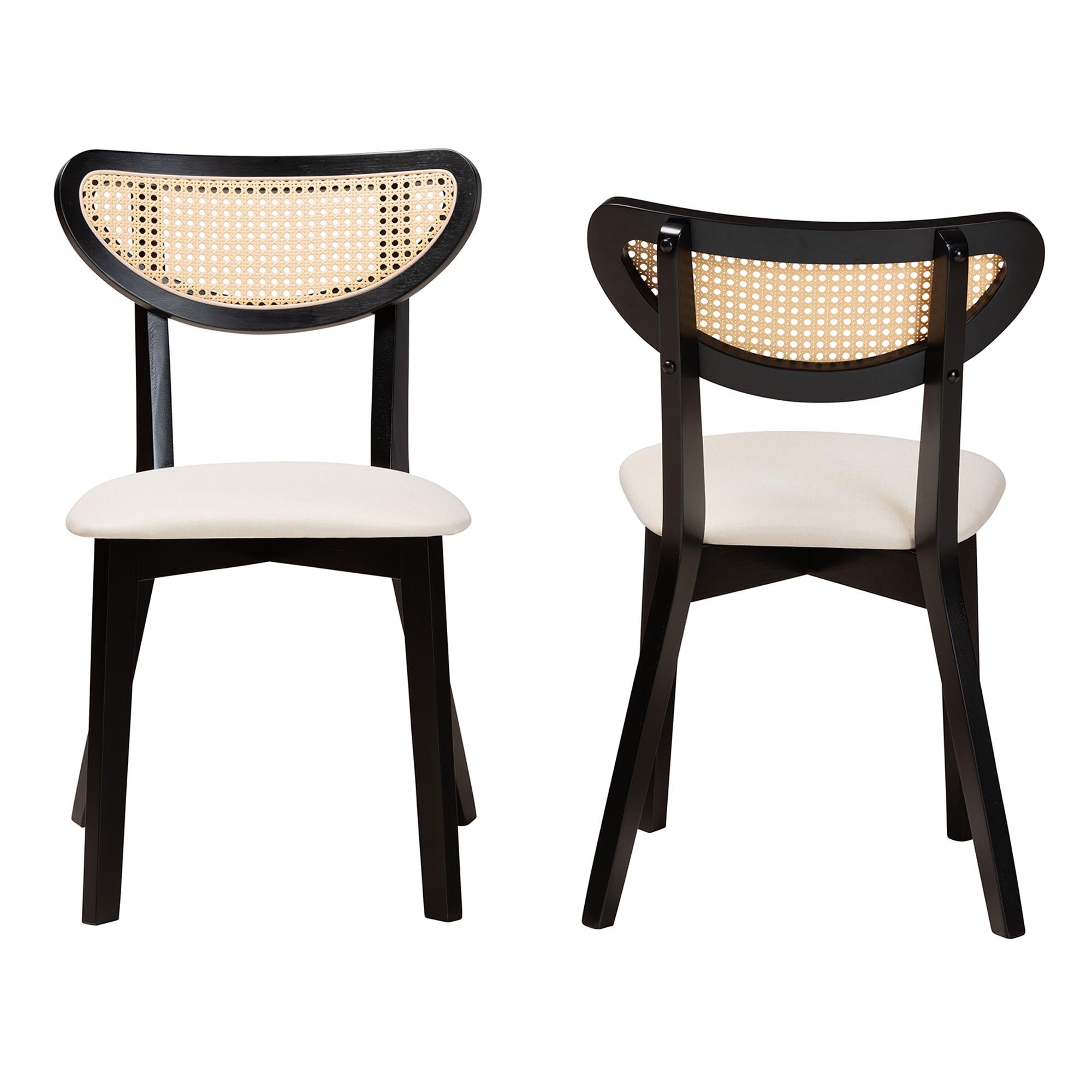 Dannell Mid-Century Modern Cream Fabric and Black Finished Wood Dining Chair